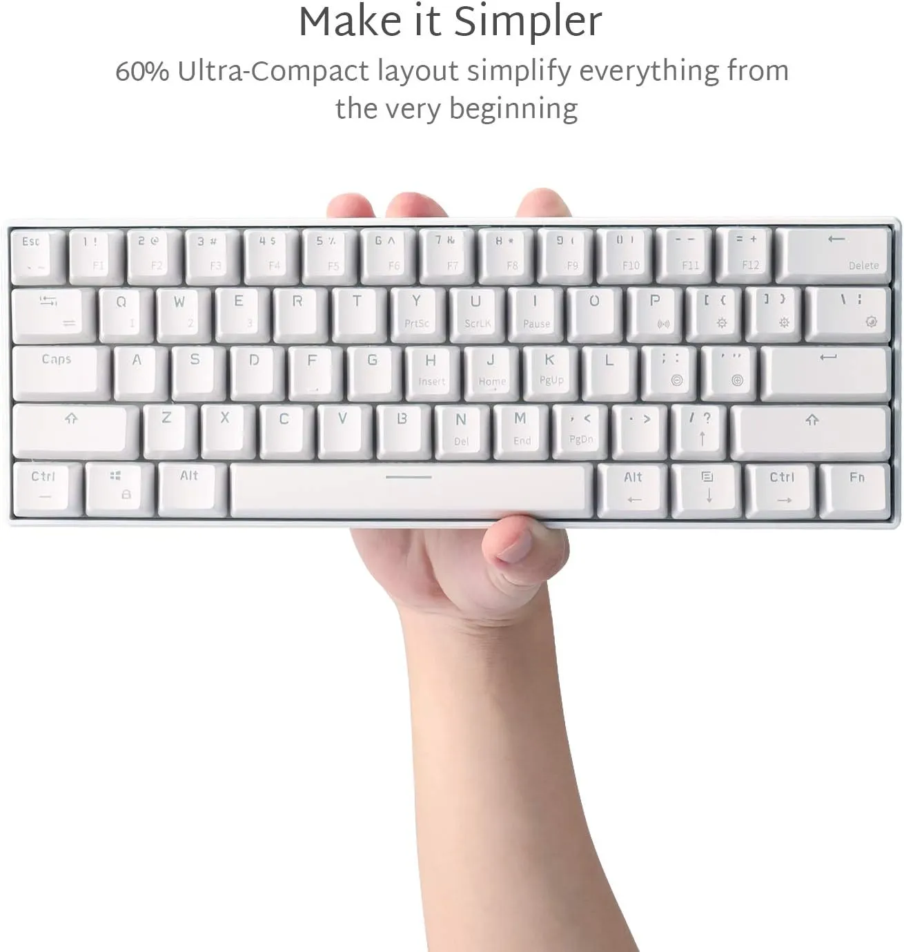 RK Royal KLUDGE RK61 Wireless 60% Triple Mode BT5.0/2.4G/USB-C Mechanical Keyboard, 61 Keys Wireless Mechanical Keyboard, Compact Gaming Keyboard w/Software (Hot Swappable Brown Switch, White)