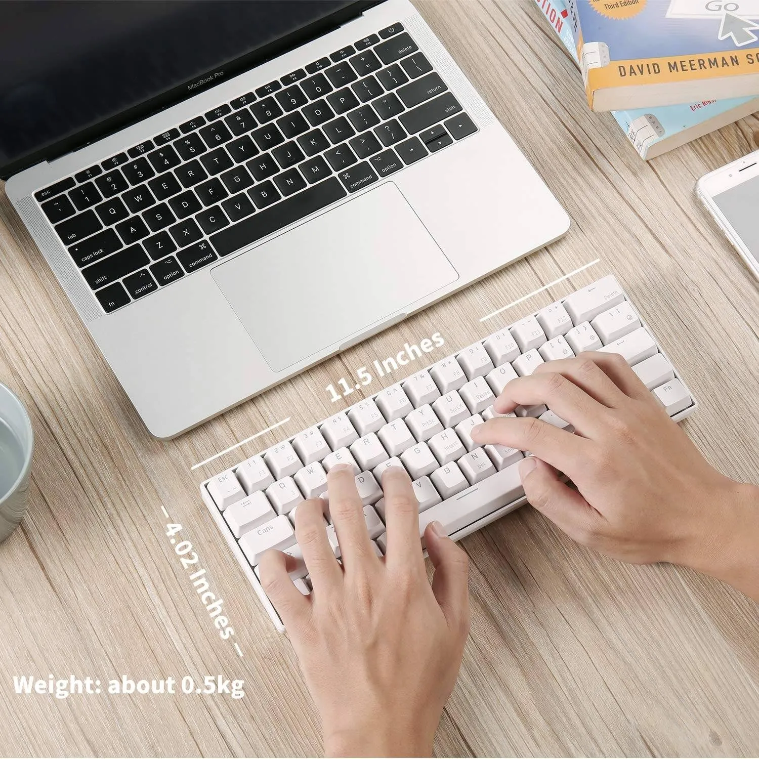 RK Royal KLUDGE RK61 Wireless 60% Triple Mode BT5.0/2.4G/USB-C Mechanical Keyboard, 61 Keys Wireless Mechanical Keyboard, Compact Gaming Keyboard w/Software (Hot Swappable Brown Switch, White)