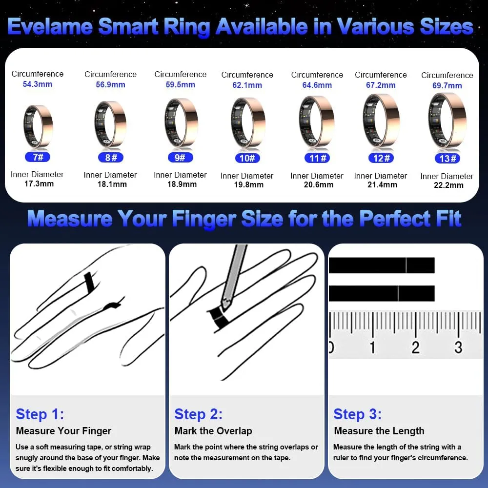 Rose Gold 7# Smart Ring Health Tracker, Bluetooth Connection Health Ring for Women Men, IP68 Waterproof Fitness Ring with Gesture Control, Tracks Heart Rate/Blood Pressure/SpO2/Sleep/Steps