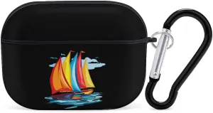 Sailboats Sailing Graphic Earbud Case Bluetooth Headphone Case Full Protective Case with Keychain Compatible with Airpods Pro Black-Style
