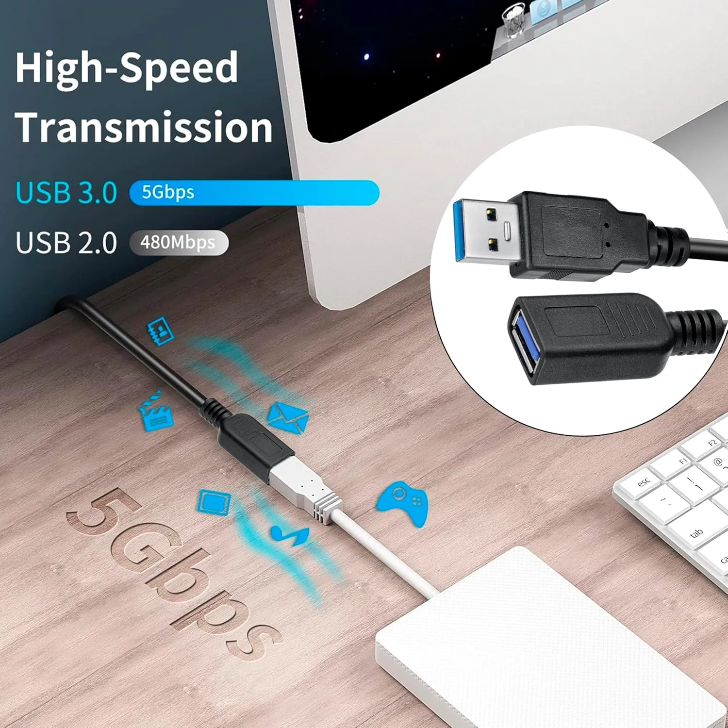 SaiTech IT 10 Pack Short Length 1 Feet USB 3.0 Extension Cable, USB 3.0 A Male to Female Extender Bulk USB Extension Cable