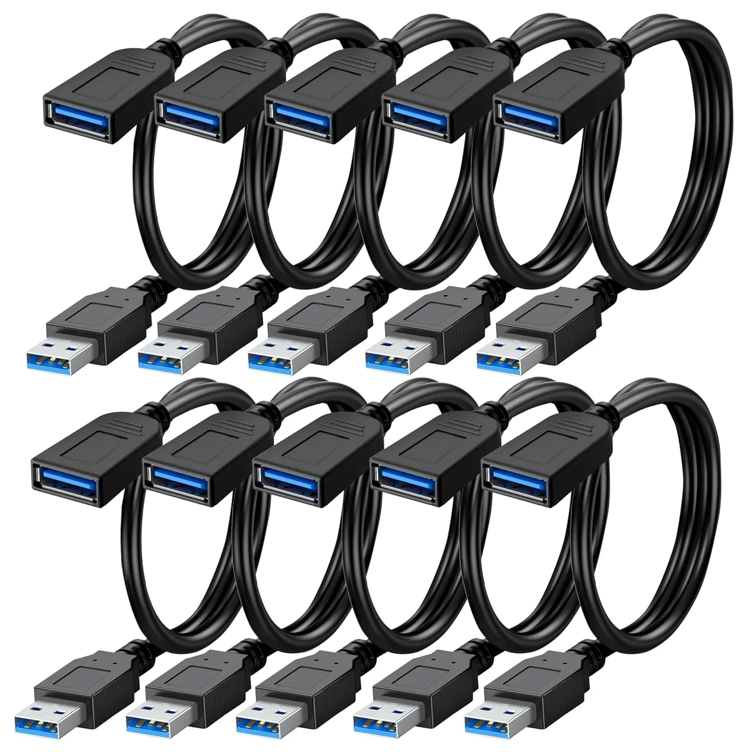 SaiTech IT 10 Pack Short Length 1 Feet USB 3.0 Extension Cable, USB 3.0 A Male to Female Extender Bulk USB Extension Cable