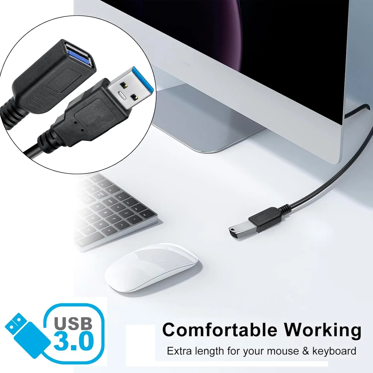 SaiTech IT 10 Pack Short Length 1 Feet USB 3.0 Extension Cable, USB 3.0 A Male to Female Extender Bulk USB Extension Cable