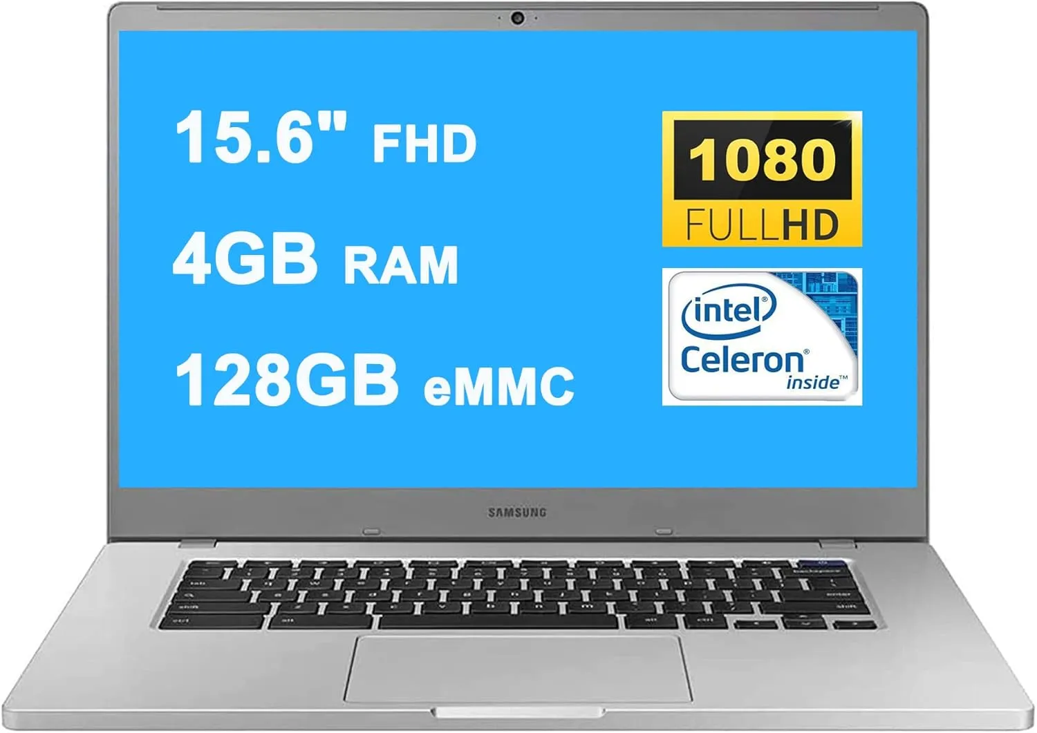 SAMSUNG 4  Chromebook Laptop Computer 15.6'' FHD WLED Display Intel Celeron Processor N4000 4GB RAM 128GB eMMC 256GB SD Card USB-C Webcam Chrome OS, Silver