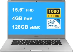 SAMSUNG 4  Chromebook Laptop Computer 15.6'' FHD WLED Display Intel Celeron Processor N4000 4GB RAM 128GB eMMC 256GB SD Card USB-C Webcam Chrome OS, Silver