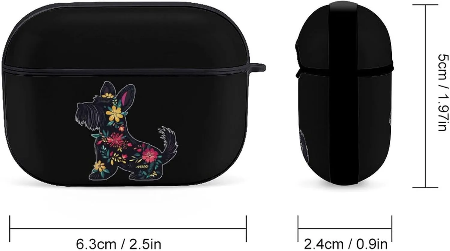 Scottish Terrier Floral Earbud Case Bluetooth Headphone Case Full Protective Case with Keychain Compatible with Airpods Pro Black-Style