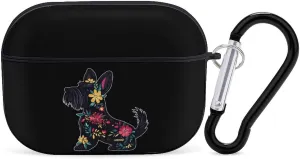 Scottish Terrier Floral Earbud Case Bluetooth Headphone Case Full Protective Case with Keychain Compatible with Airpods Pro Black-Style