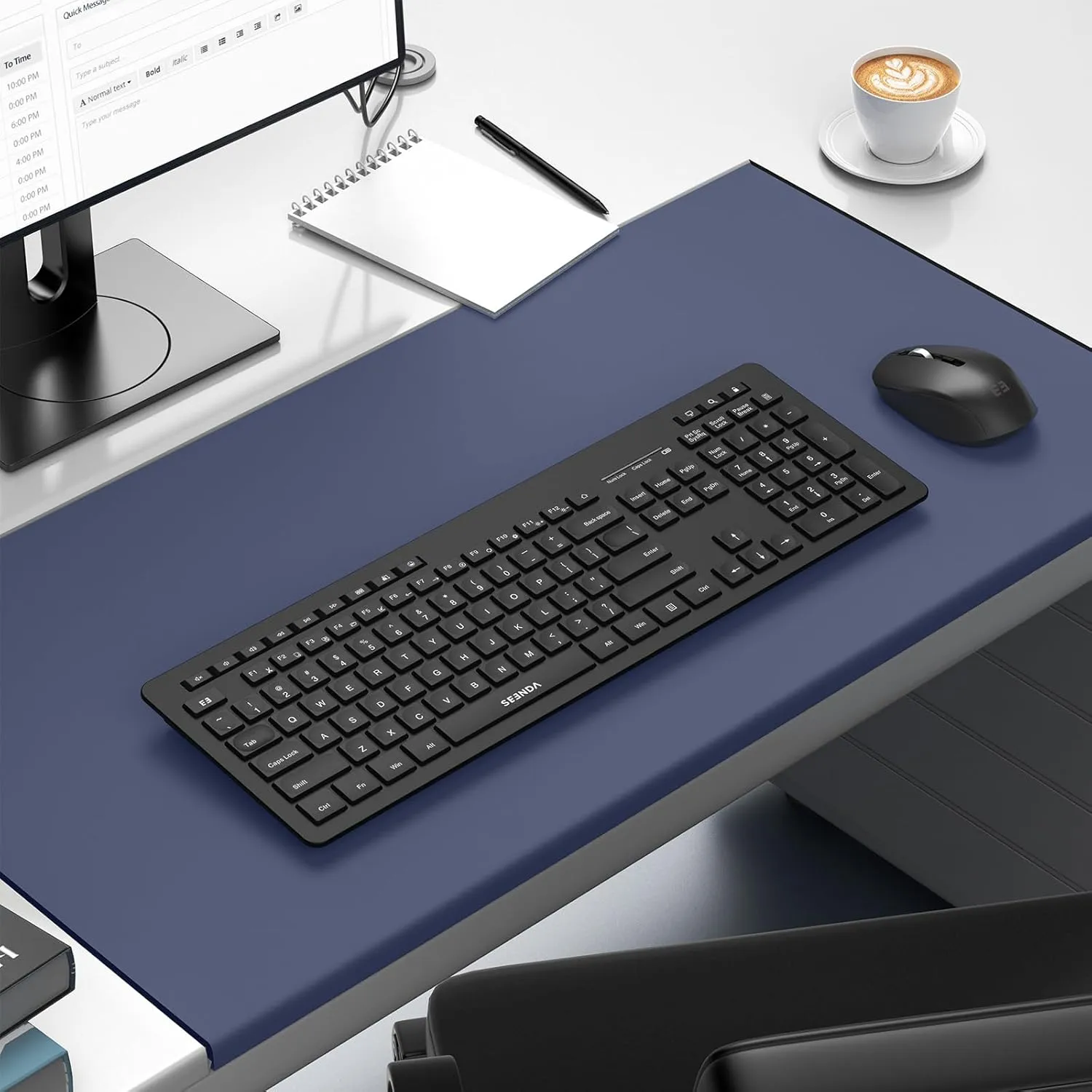seenda Wireless Keyboard and Mouse Combo, 2.4GHz Cordless Quiet Keyboard Mouse with USB Receiver, Full Size Cute Black Combo, Compatible for Windows Laptop Computer Desktop PC, Black