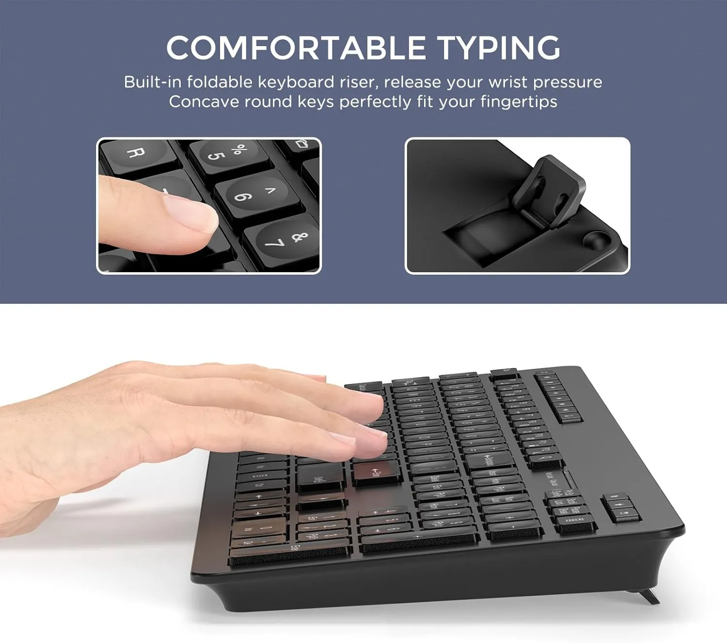seenda Wireless Keyboard and Mouse Combo, 2.4GHz Cordless Quiet Keyboard Mouse with USB Receiver, Full Size Cute Black Combo, Compatible for Windows Laptop Computer Desktop PC, Black