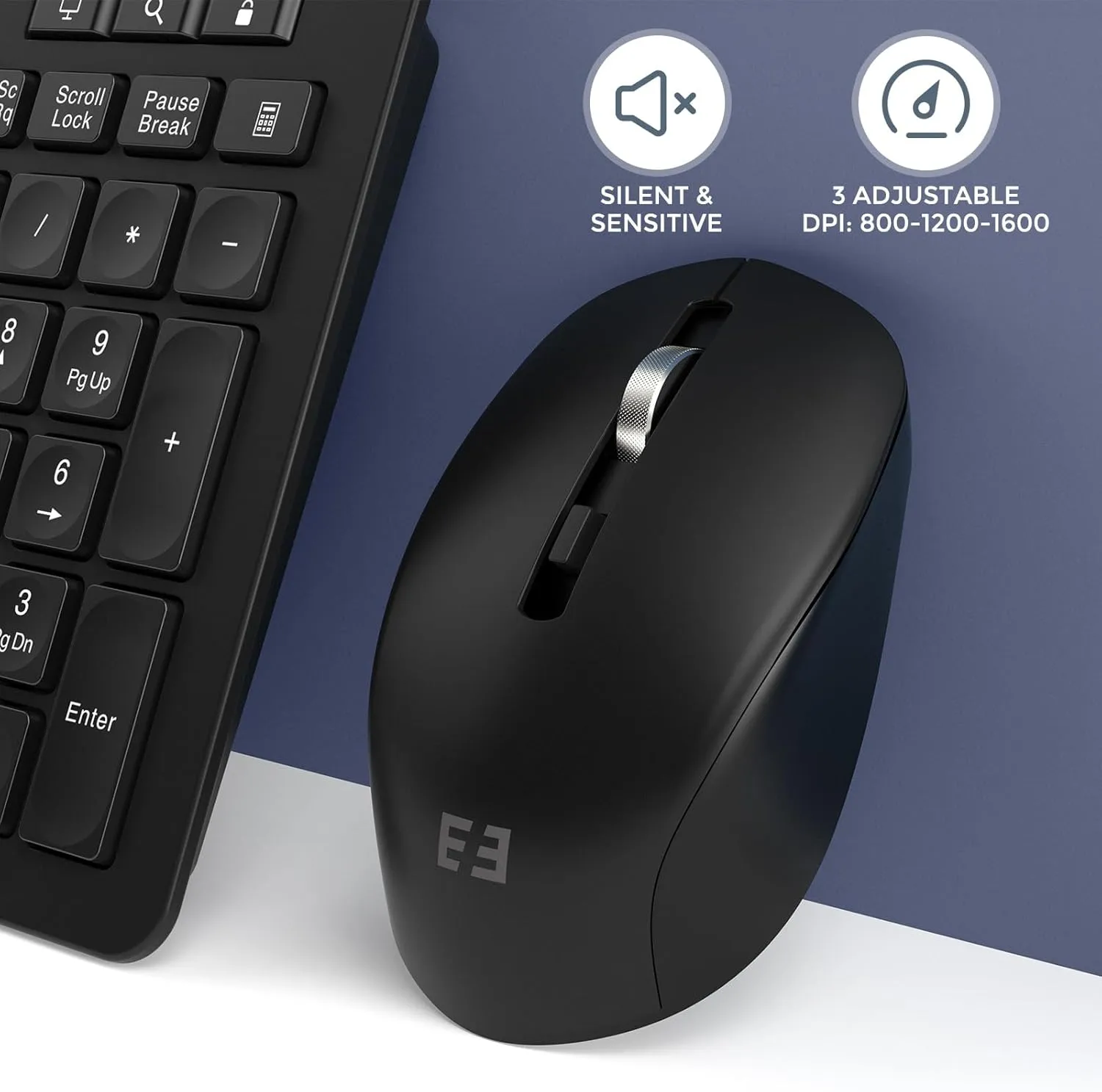 seenda Wireless Keyboard and Mouse Combo, 2.4GHz Cordless Quiet Keyboard Mouse with USB Receiver, Full Size Cute Black Combo, Compatible for Windows Laptop Computer Desktop PC, Black