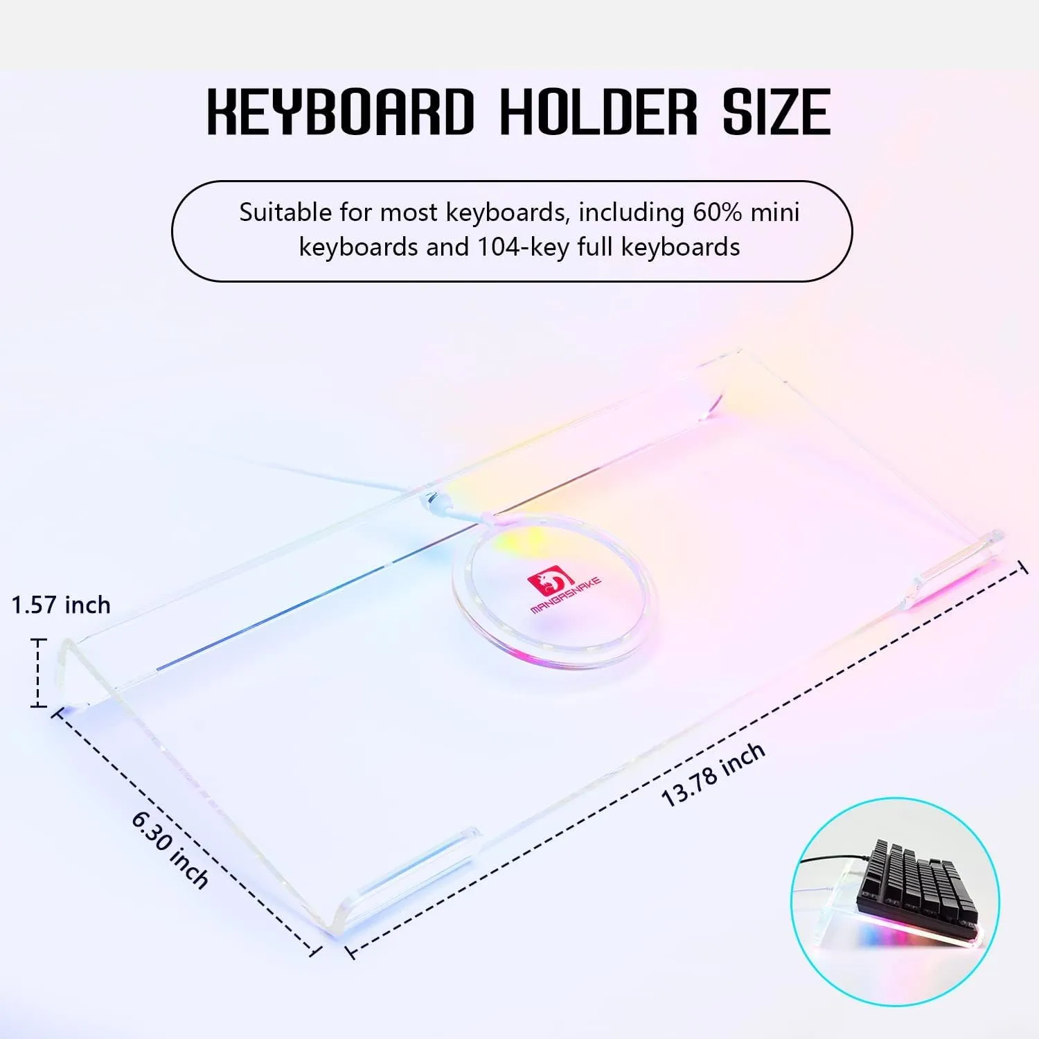 SELORSS Acrylic Computer Keyboard Holder,366 Kinds RGB Compact Keyboard Tray,Gaming Keyboard USB Interface Titled Keyboard Stand Ergonomic Typing,Clear Keyboard Riser for Office Desk,PC,Gaming