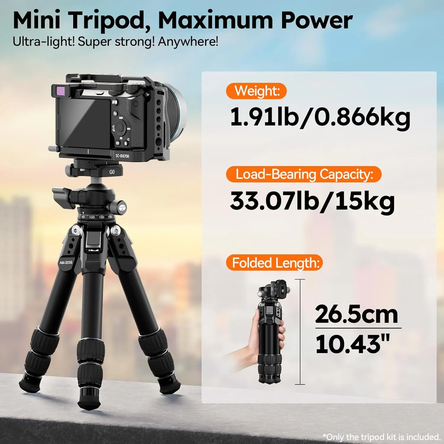 SIRUI Lightweight Mini Tripod, 1.9lbs Aluminum Desktop Table Tripod with Low-Profile Ball Head, Compact Design, 33lbs Load, 16.7" Max Height, for DSLR, Mirrorless Camera, Phone, Vlogging