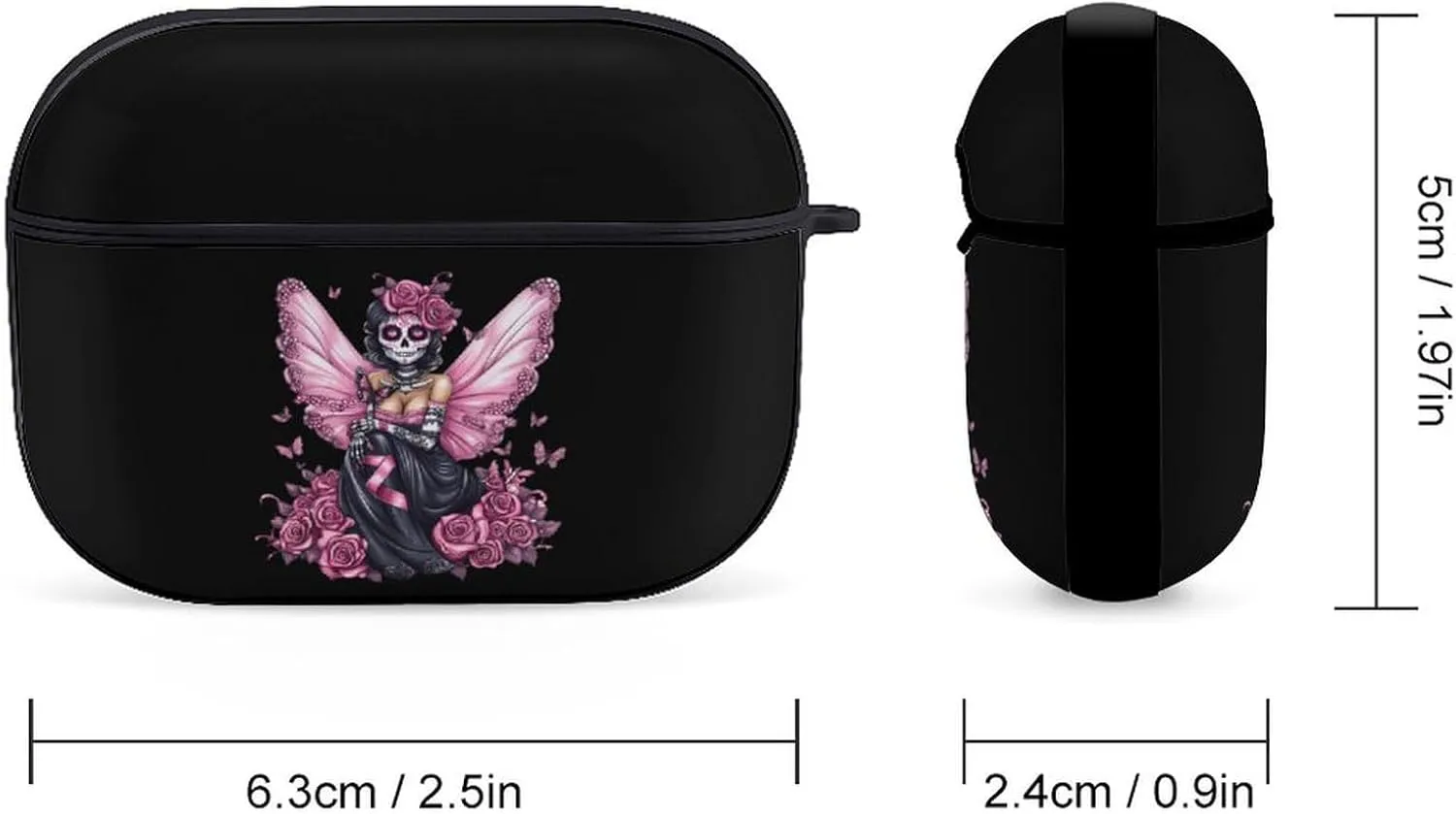 Skull Fairy Rose Earbud Case Bluetooth Headphone Case Full Protective Case with Keychain Compatible with Airpods Pro Black-Style