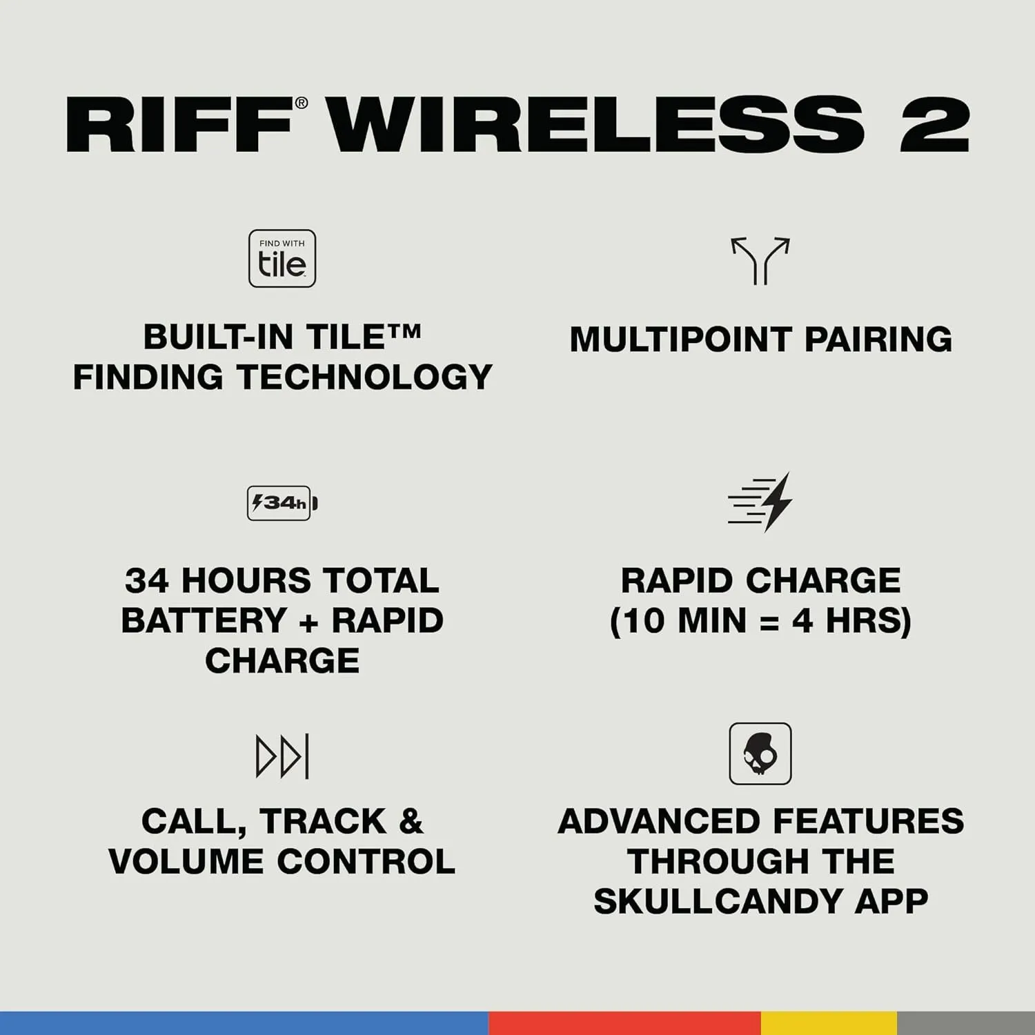 Skullcandy Riff 2 On-Ear Wireless Headphones, 34 Hr Battery, Microphone, Works with iPhone Android and Bluetooth Devices - Black