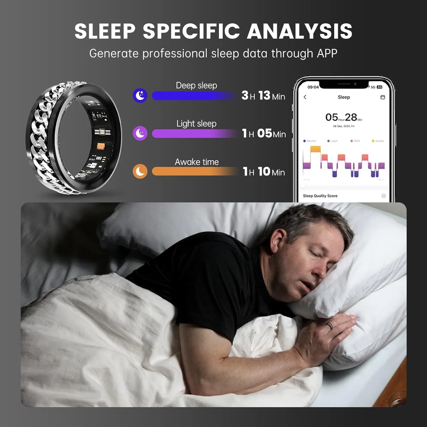 Smart Ring Fitness Tracker Ring - Health Sleep Heart Rate Blood Oxygen Blood Pressure Tracker,Fashionable Diamond Style,IP68, Compatible with iOS,Android, Remote Photograph, Family Care(10#)
