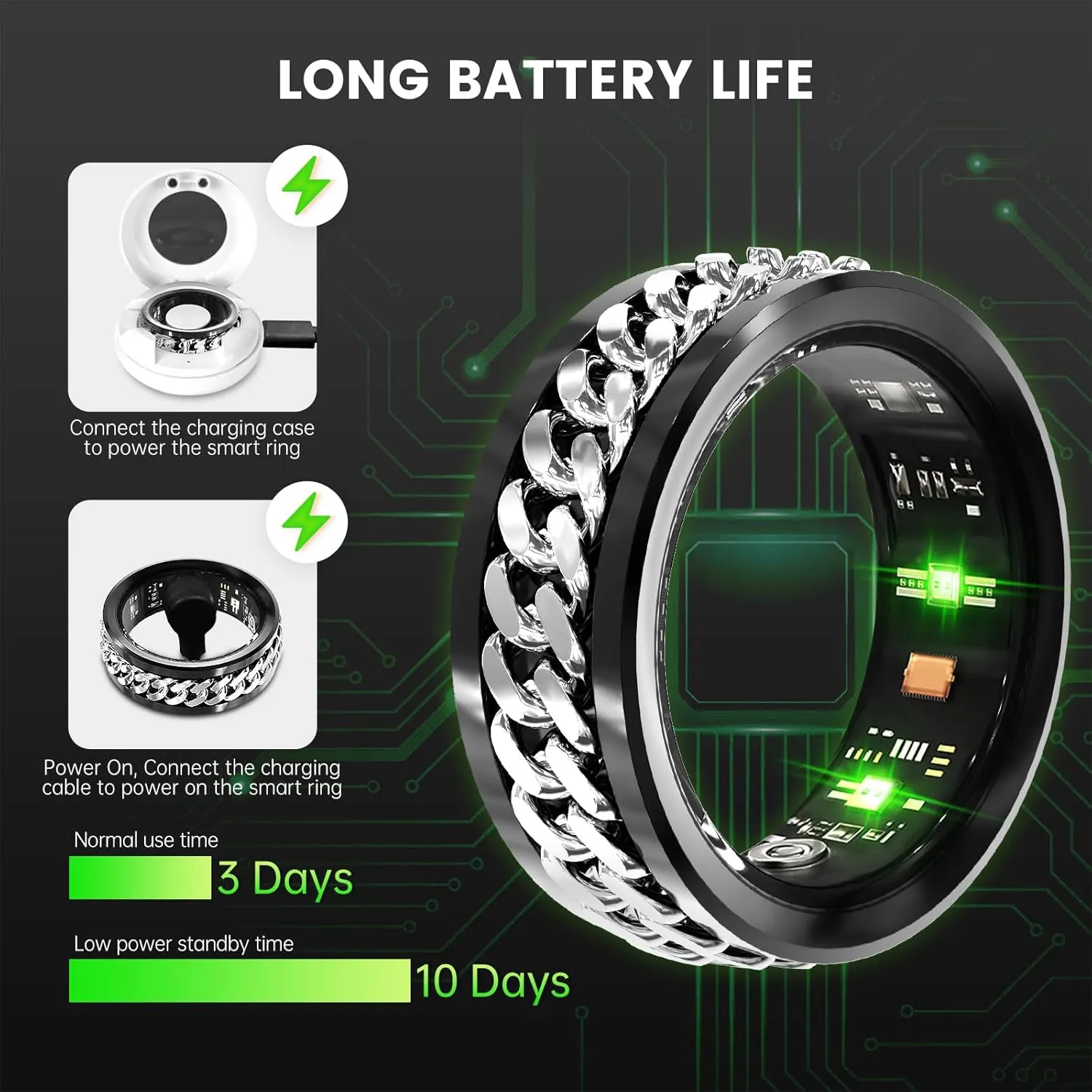 Smart Ring Fitness Tracker Ring - Health Sleep Heart Rate Blood Oxygen Blood Pressure Tracker,Fashionable Diamond Style,IP68, Compatible with iOS,Android, Remote Photograph, Family Care(10#)