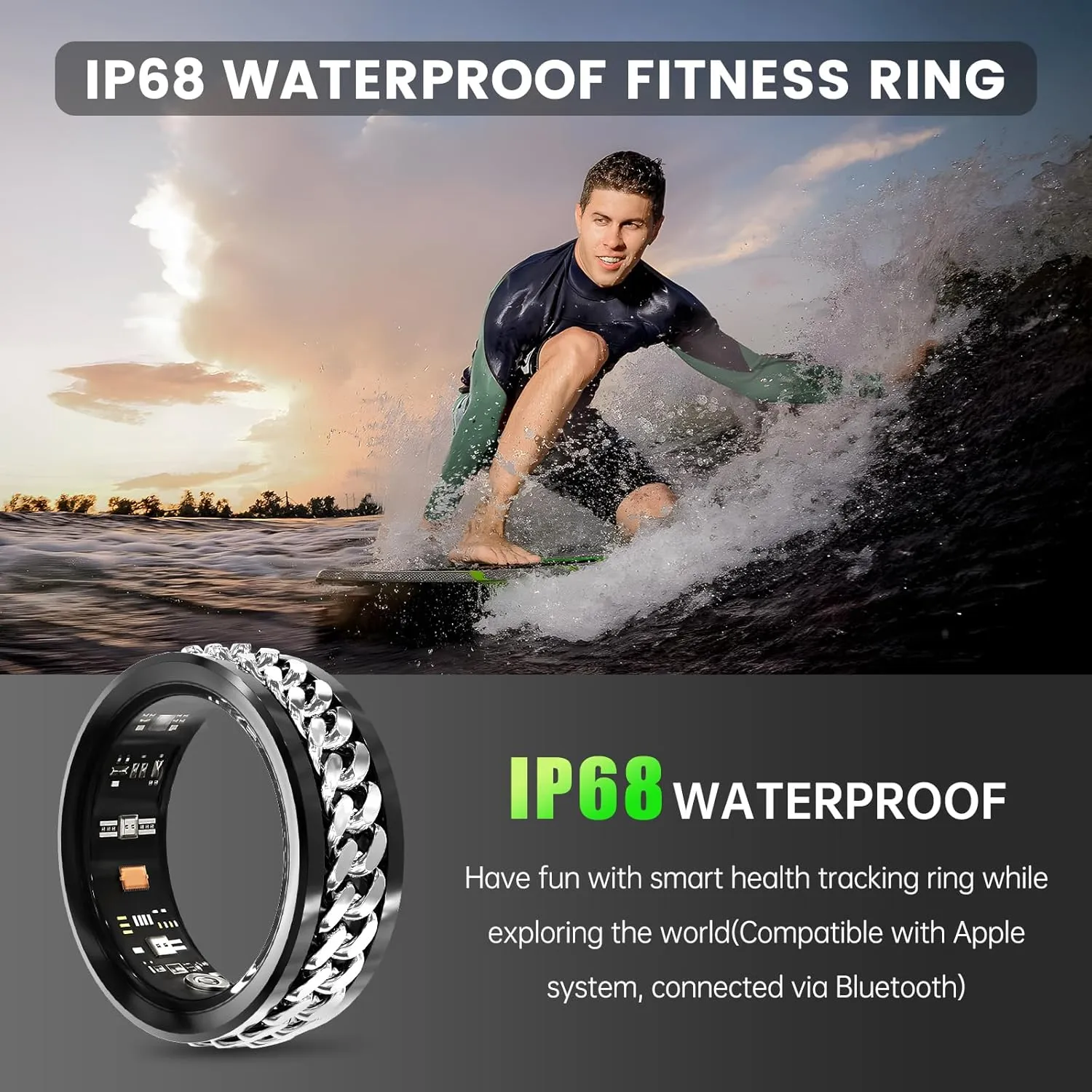 Smart Ring Fitness Tracker Ring - Health Sleep Heart Rate Blood Oxygen Blood Pressure Tracker,Fashionable Diamond Style,IP68, Compatible with iOS,Android, Remote Photograph, Family Care(10#)