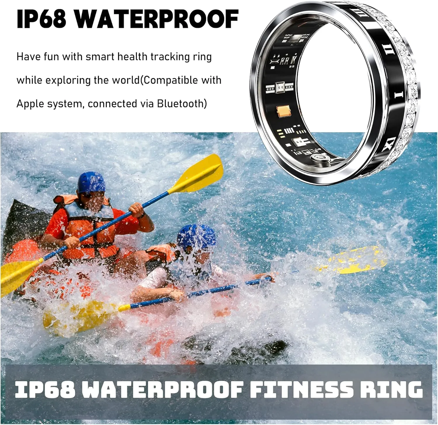 Smart Ring Fitness Tracker Ring - Health Sleep Heart Rate Blood Oxygen Blood Pressure Tracker,Fashionable Diamond Style,IP68, Compatible with iOS,Android, Remote Photograph, Family Care(9#)