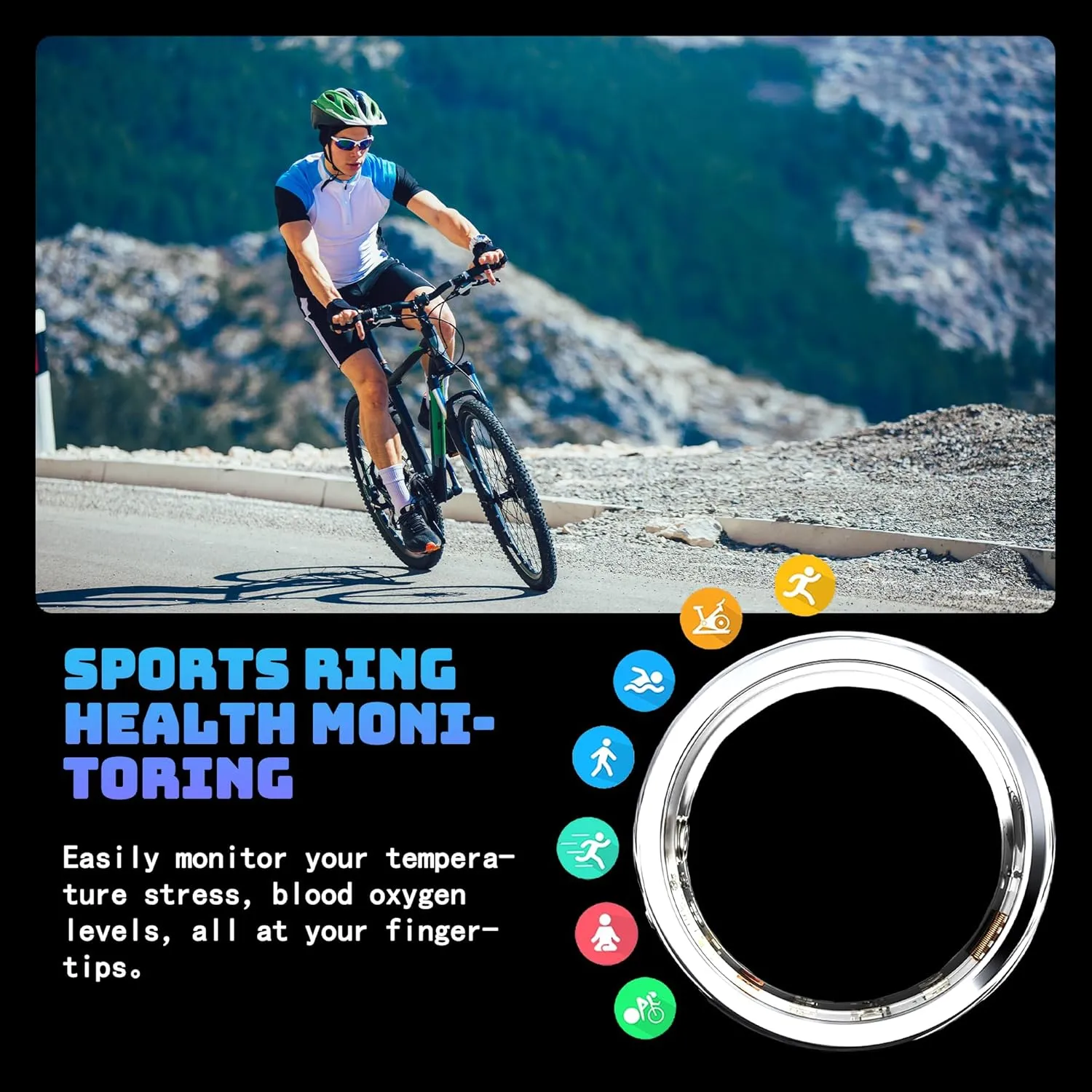 Smart Ring Fitness Tracker Ring - Health Sleep Heart Rate Blood Oxygen Blood Pressure Tracker,Fashionable Diamond Style,IP68, Compatible with iOS,Android, Remote Photograph, Family Care(9#)