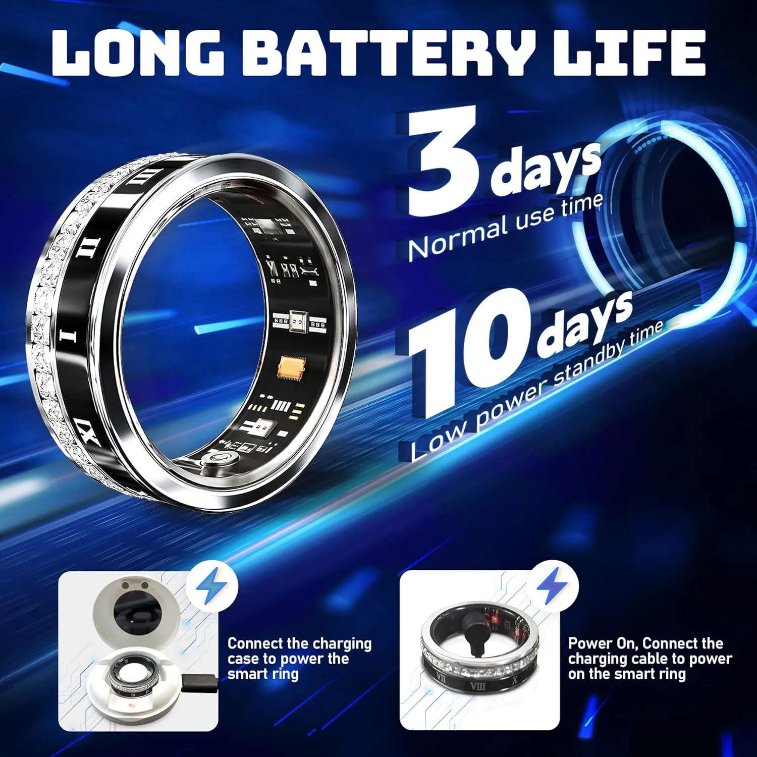 Smart Ring Fitness Tracker Ring - Health Sleep Heart Rate Blood Oxygen Blood Pressure Tracker,Fashionable Diamond Style,IP68, Compatible with iOS,Android, Remote Photograph, Family Care(9#)