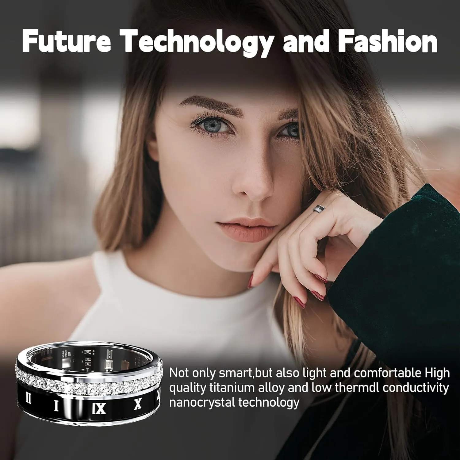 Smart Ring Fitness Tracker Ring - Health Sleep Heart Rate Blood Oxygen Blood Pressure Tracker,Fashionable Diamond Style,IP68, Compatible with iOS,Android, Remote Photograph, Family Care(9#)