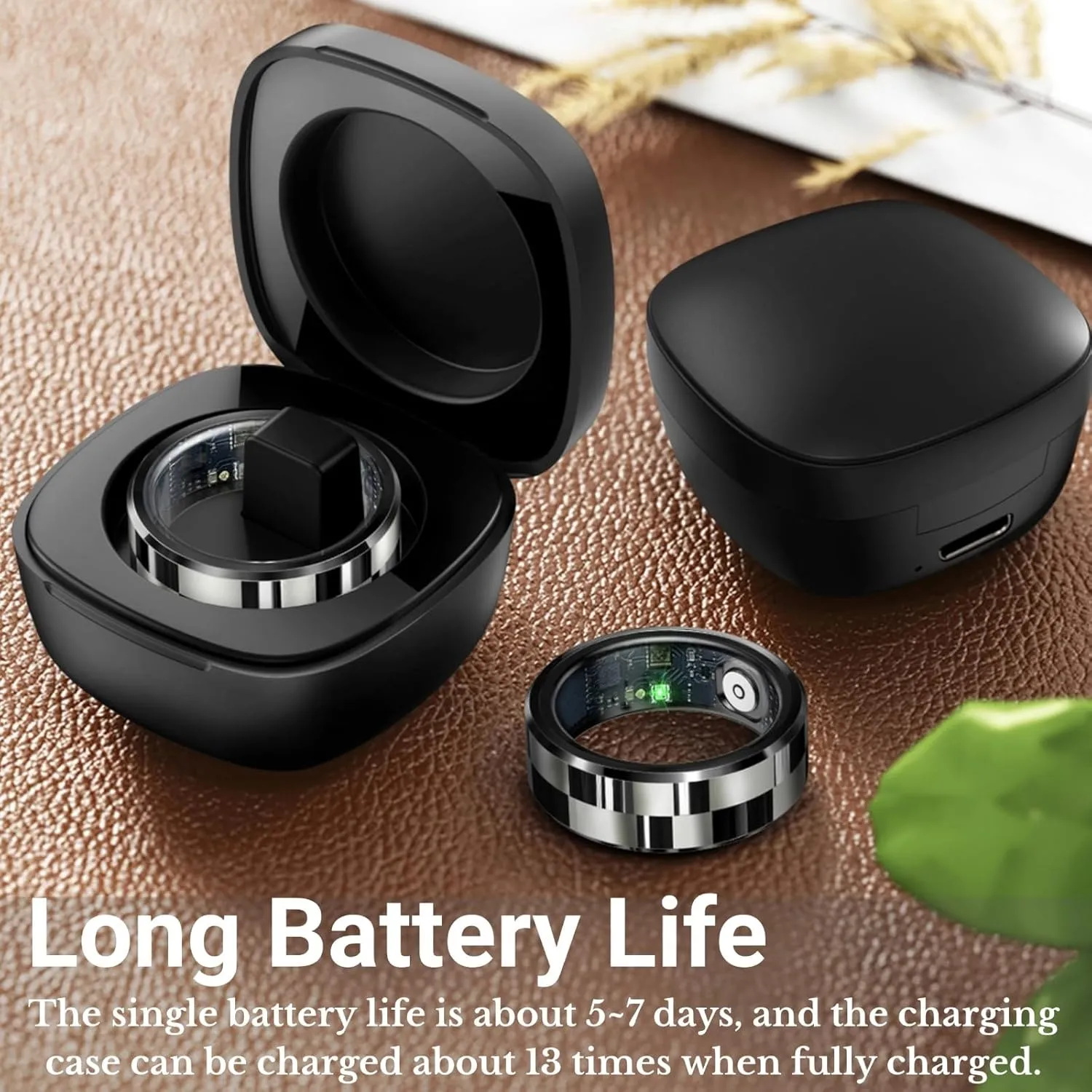 Smart Ring for Men Women, Sleep Tracking Wearable, Heart Rate, Fitness Tracker, Step Blood Oxygen Blood Pressure Tracker,Calorie Tracking, Shake to Take Photos (Black, #10)