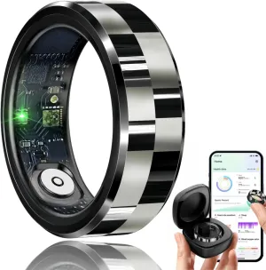 Smart Ring for Men Women, Sleep Tracking Wearable, Heart Rate, Fitness Tracker, Step Blood Oxygen Blood Pressure Tracker,Calorie Tracking, Shake to Take Photos (Black, #10)