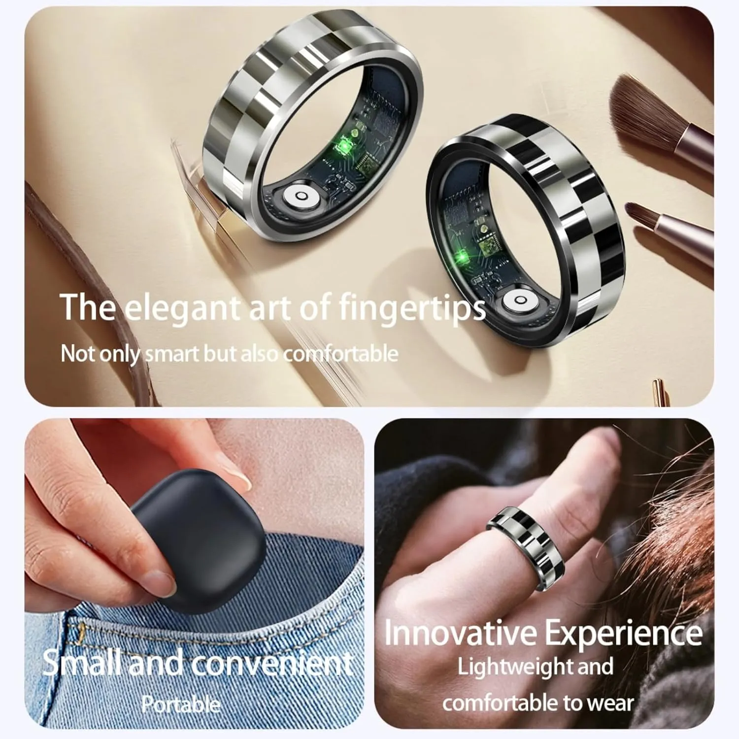 Smart Ring for Men Women, Sleep Tracking Wearable, Heart Rate, Fitness Tracker, Step Blood Oxygen Blood Pressure Tracker,Calorie Tracking, Shake to Take Photos (Black, #10)