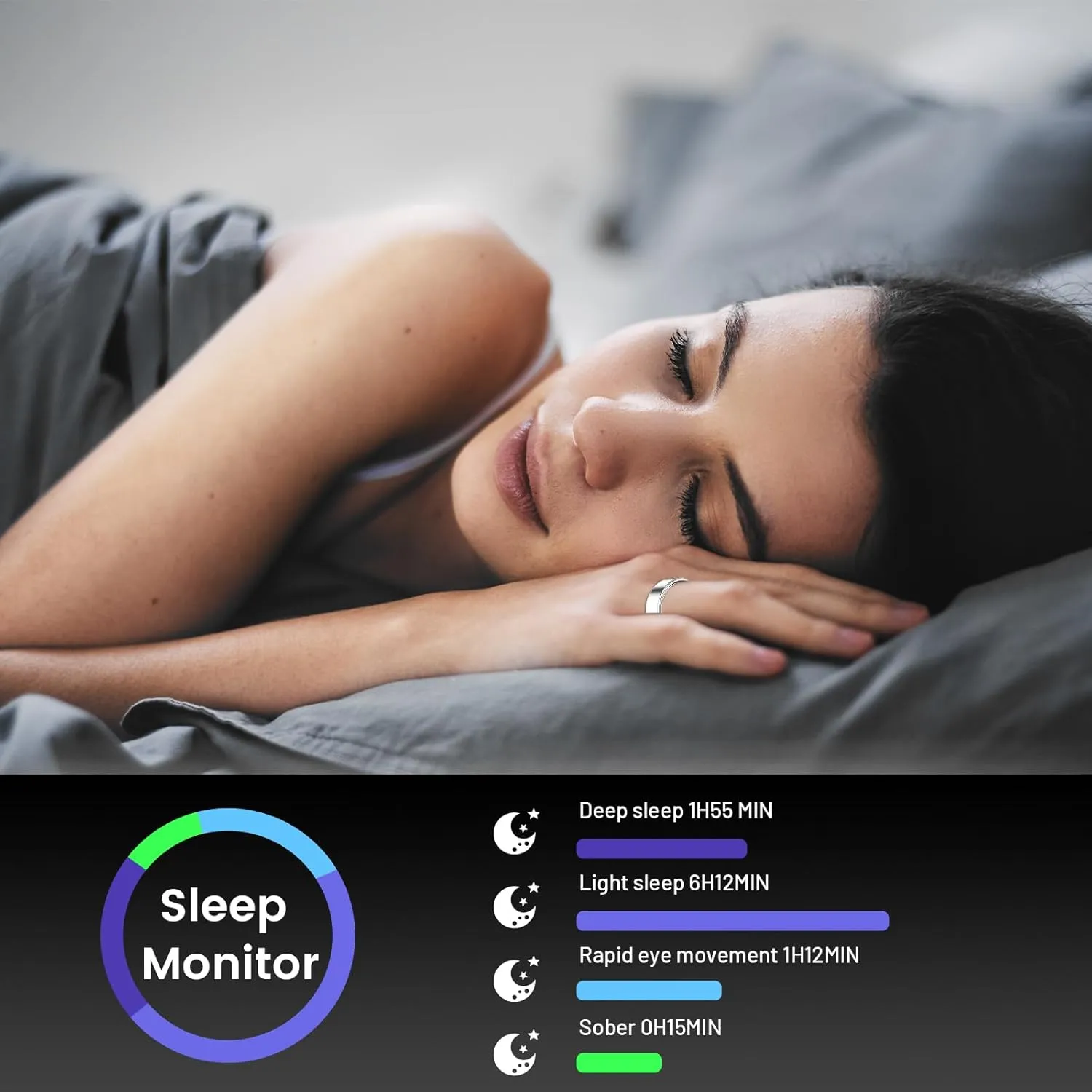 Smart Ring for Women & Men, Smart Ring Health Tracker, Blood Oxygen & Heart Rate Monitor Sleep Ring, Waterproof Fitness Ring, Long Lasting Battery Smart Rings (Silver, 7#)