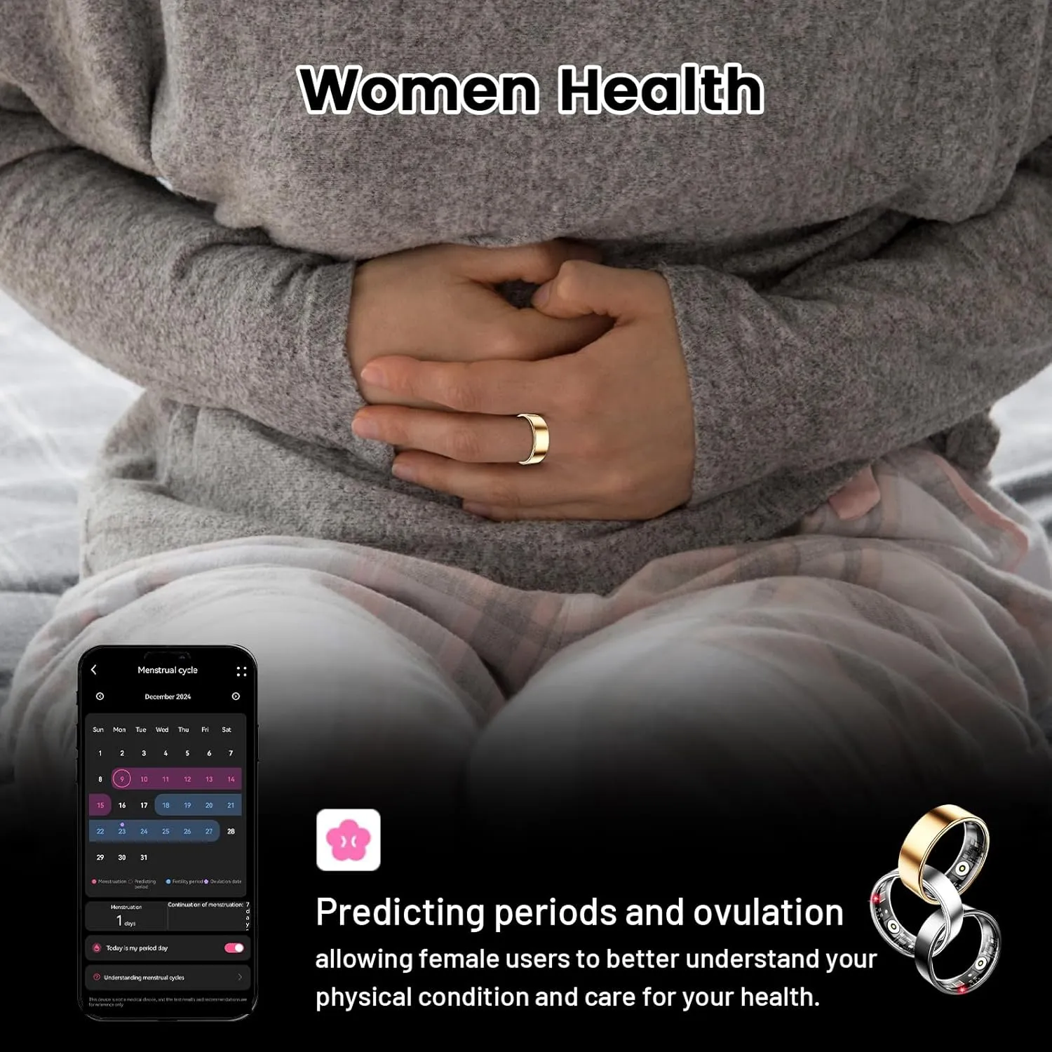 Smart Ring for Women & Men, Smart Ring Health Tracker, Blood Oxygen & Heart Rate Monitor Sleep Ring, Waterproof Fitness Ring, Long Lasting Battery Smart Rings (Silver, 9#)