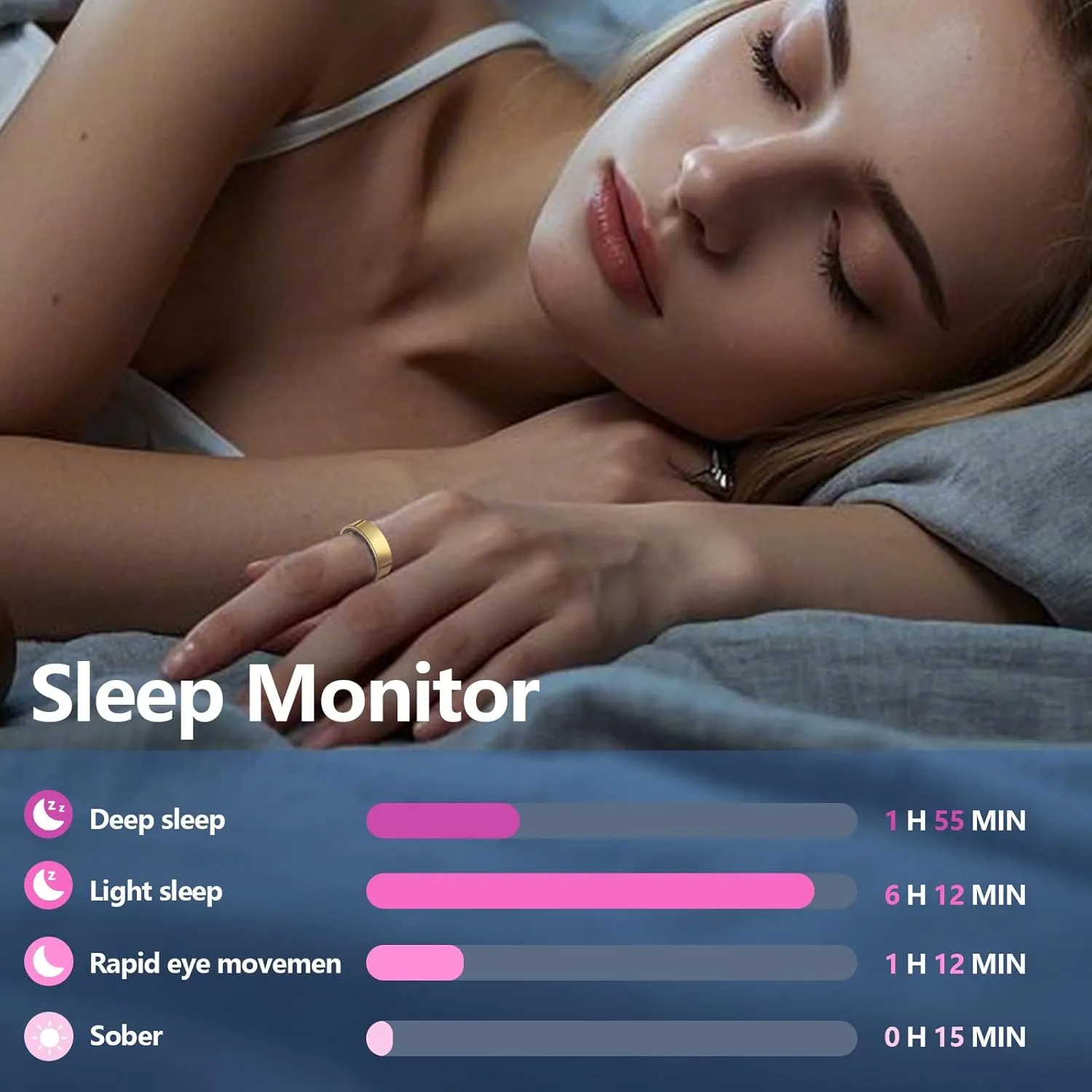 Smart Ring for Women & Men, Smart Ring Health Tracker with Gesture Control, Blood Oxygen & Heart Rate Monitor, Long Lasting Battery Sleep Ring, Waterproof Fitness Ring (Silver, 8#)