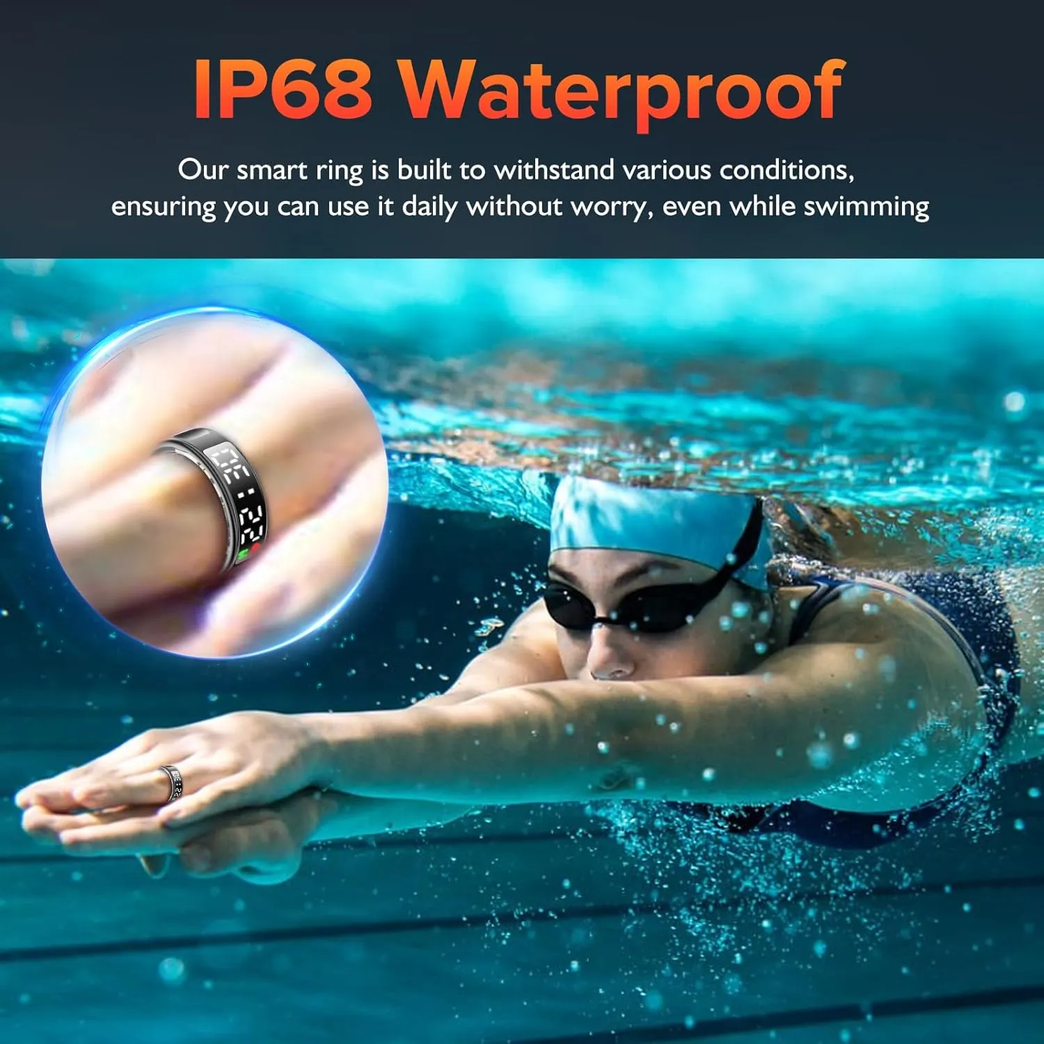 Smart Ring for Women & Men with LED Display & Touch Button, IP68 Waterproof Health Ring, Bluetooth Connection, Tracks Sport Activities/Heart Rate/Blood Oxygen/Sleep/Steps