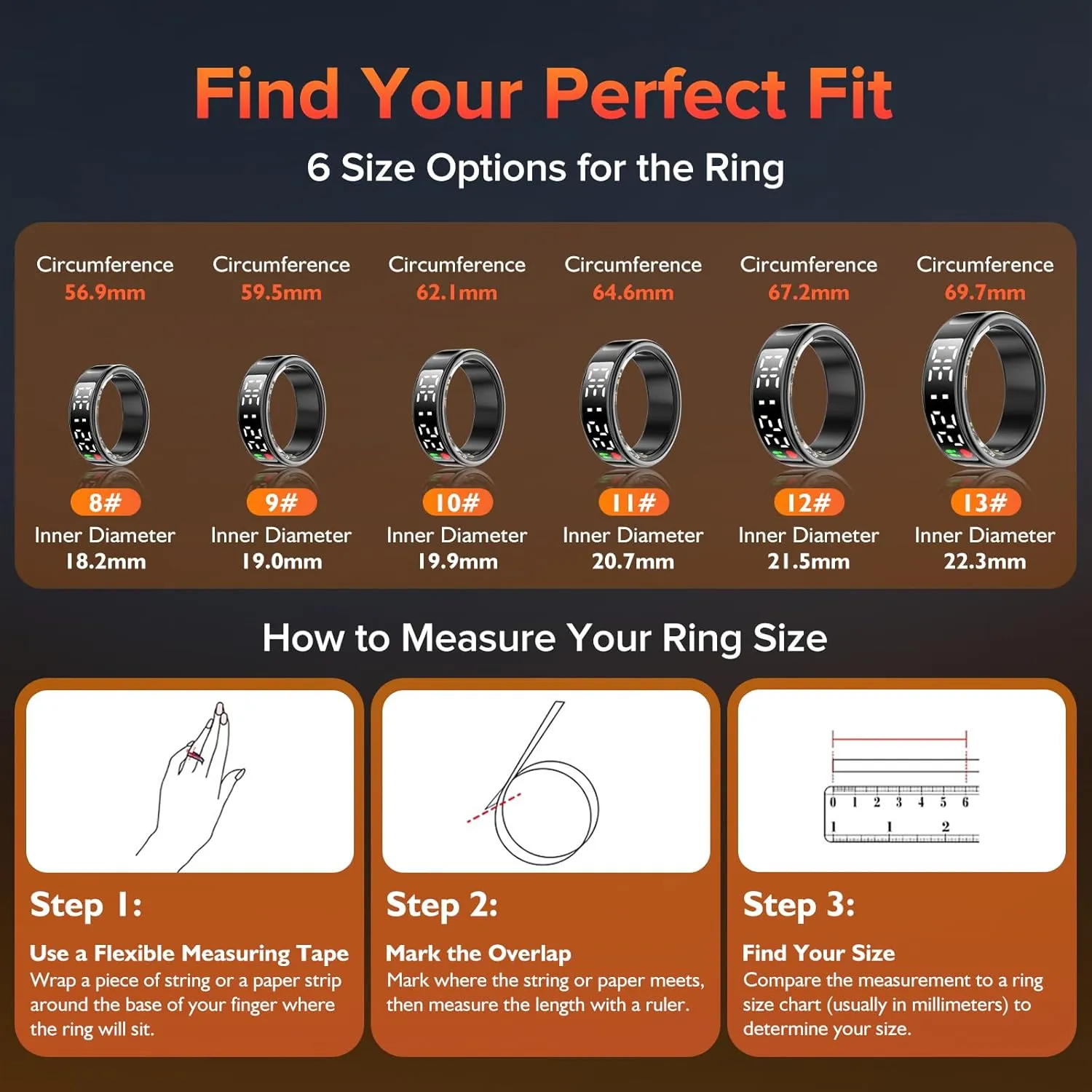 Smart Ring for Women & Men with LED Display & Touch Button, IP68 Waterproof Health Ring, Bluetooth Connection, Tracks Sport Activities/Heart Rate/Blood Oxygen/Sleep/Steps