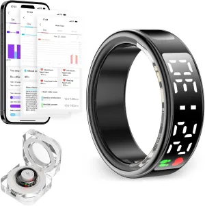 Smart Ring for Women & Men with LED Display & Touch Button, IP68 Waterproof Health Ring, Bluetooth Connection, Tracks Sport Activities/Heart Rate/Blood Oxygen/Sleep/Steps