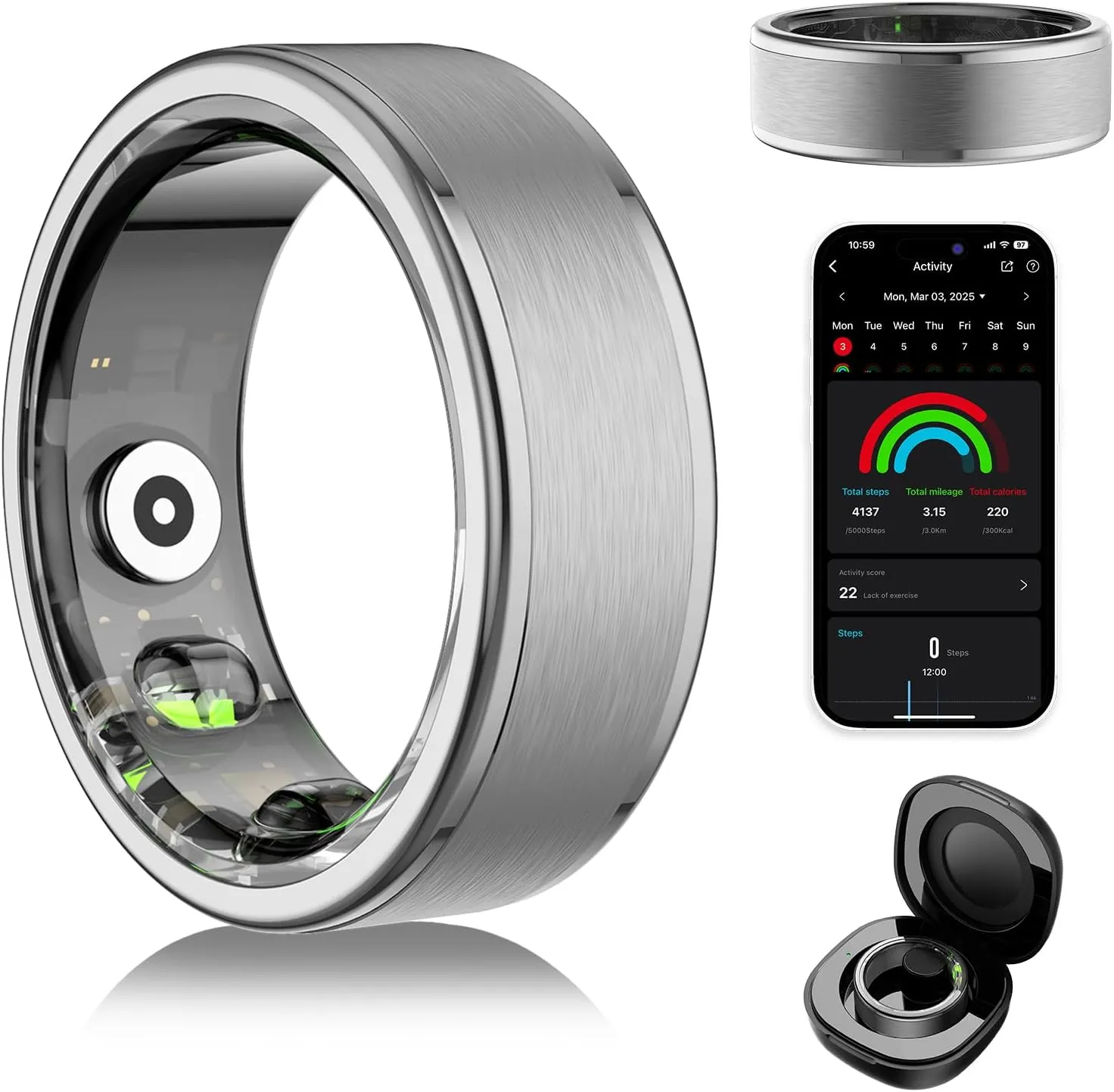 Smart Ring for Women Men - Fitness Tracker with Heart Rate/Blood Oxygen/Stress Monitor/Steps/Sleep Tracking, No App Subscription, 5ATM Waterproof Health Rings