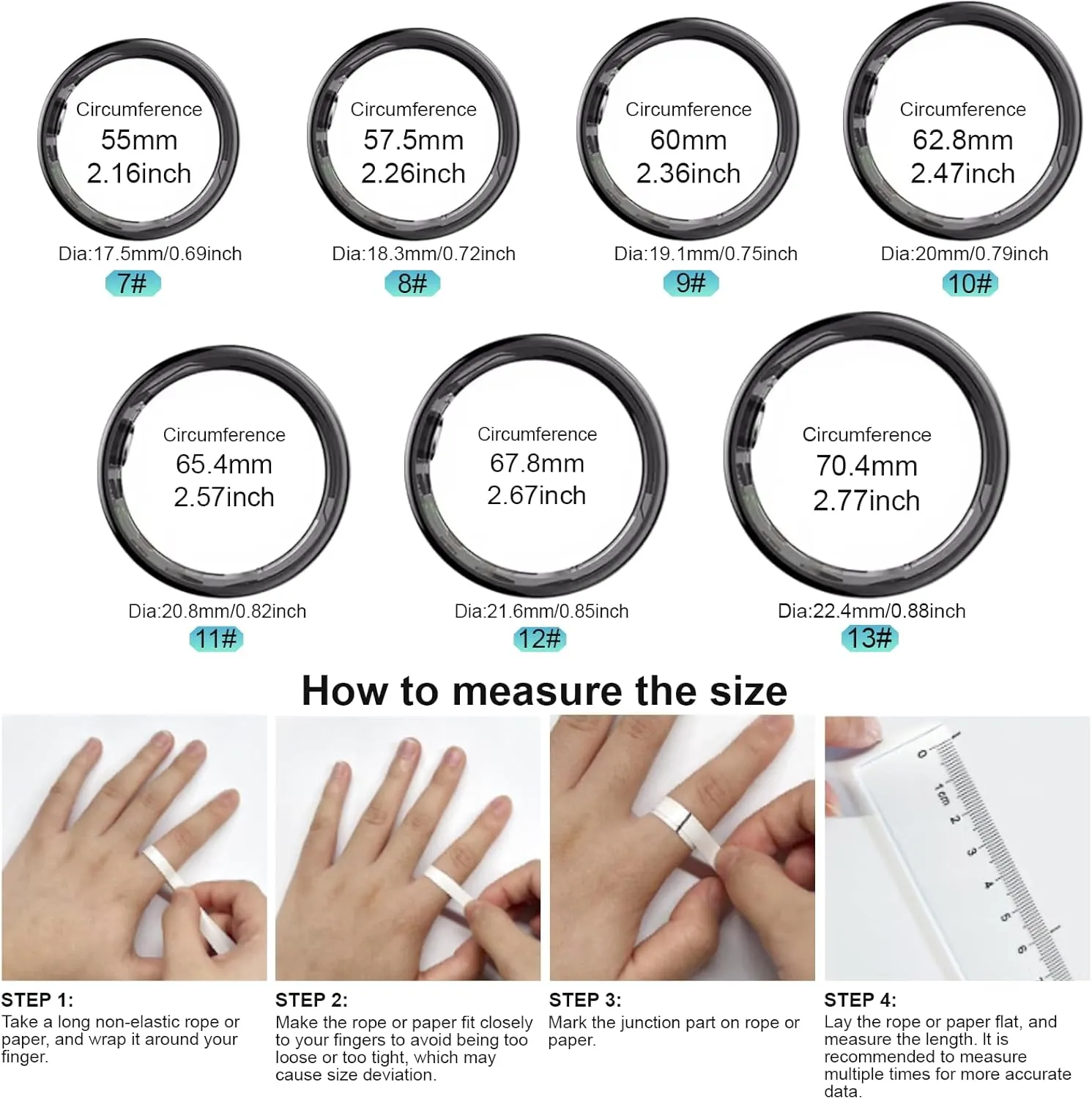 Smart Ring for Women Men - Fitness Tracker with Heart Rate/Blood Oxygen/Stress Monitor/Steps/Sleep Tracking, No App Subscription, 5ATM Waterproof Health Rings