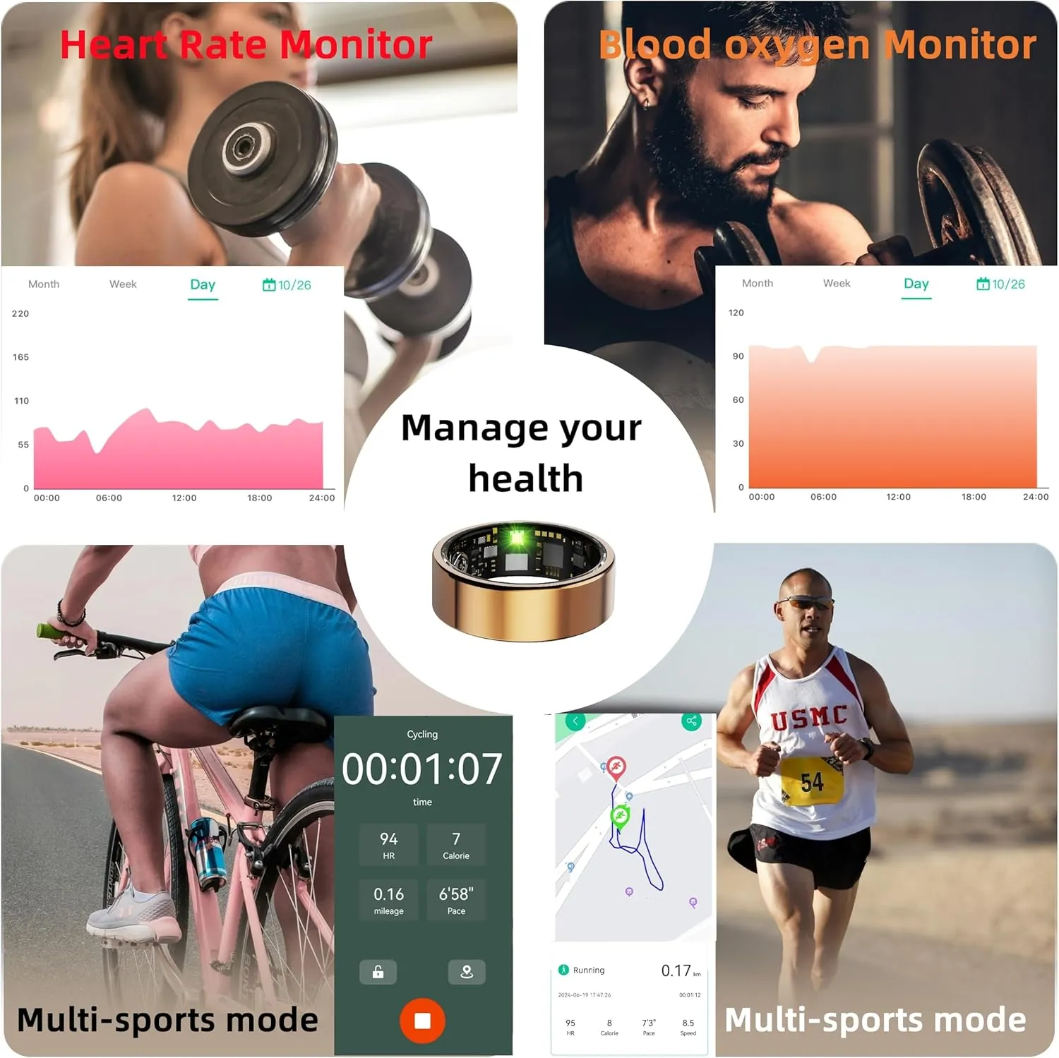 Smart Ring for Women Men, Health Fitness Tracker Ring, IP68 Waterproof Rings, Sleep Ring with Charging Case and Ring Protector, Remote Photography, Family Care, No App Fees (Rose Gold, 6#)