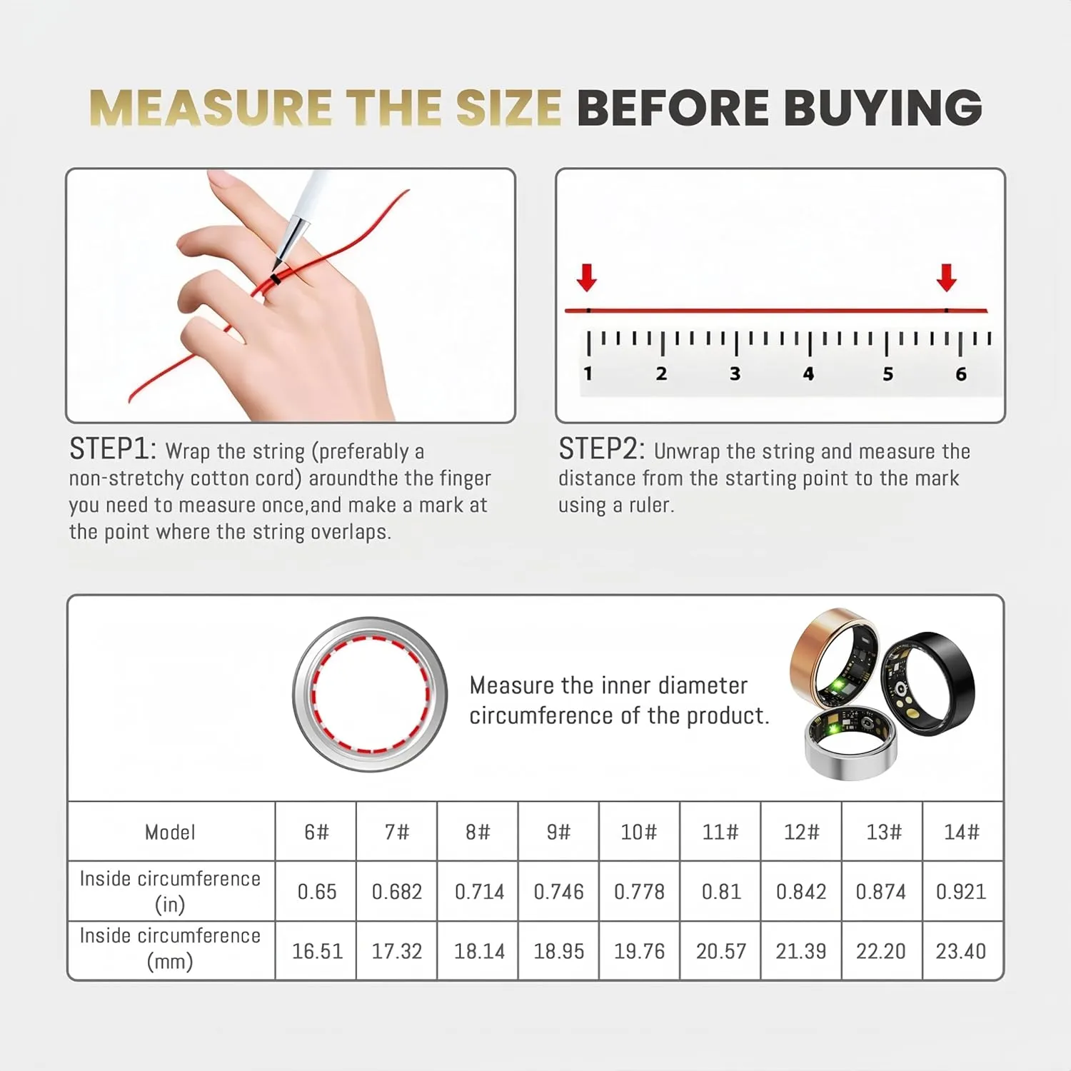 Smart Ring for Women Men, Health Fitness Tracker Ring, IP68 Waterproof Rings, Sleep Ring with Charging Case and Ring Protector, Remote Photography, Family Care, No App Fees (Rose Gold, 6#)
