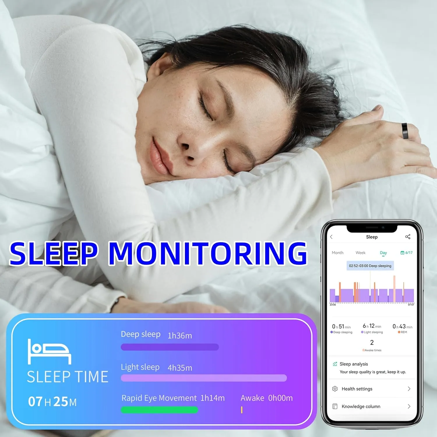 Smart Ring for Women Men, Health Tracker Rings, IP68 Waterproof Fitness Ring, 7-Day Battery Sleep Ring with Charging Case and Ring Protector, Remote Photography, No App Fees (Black, 10#)