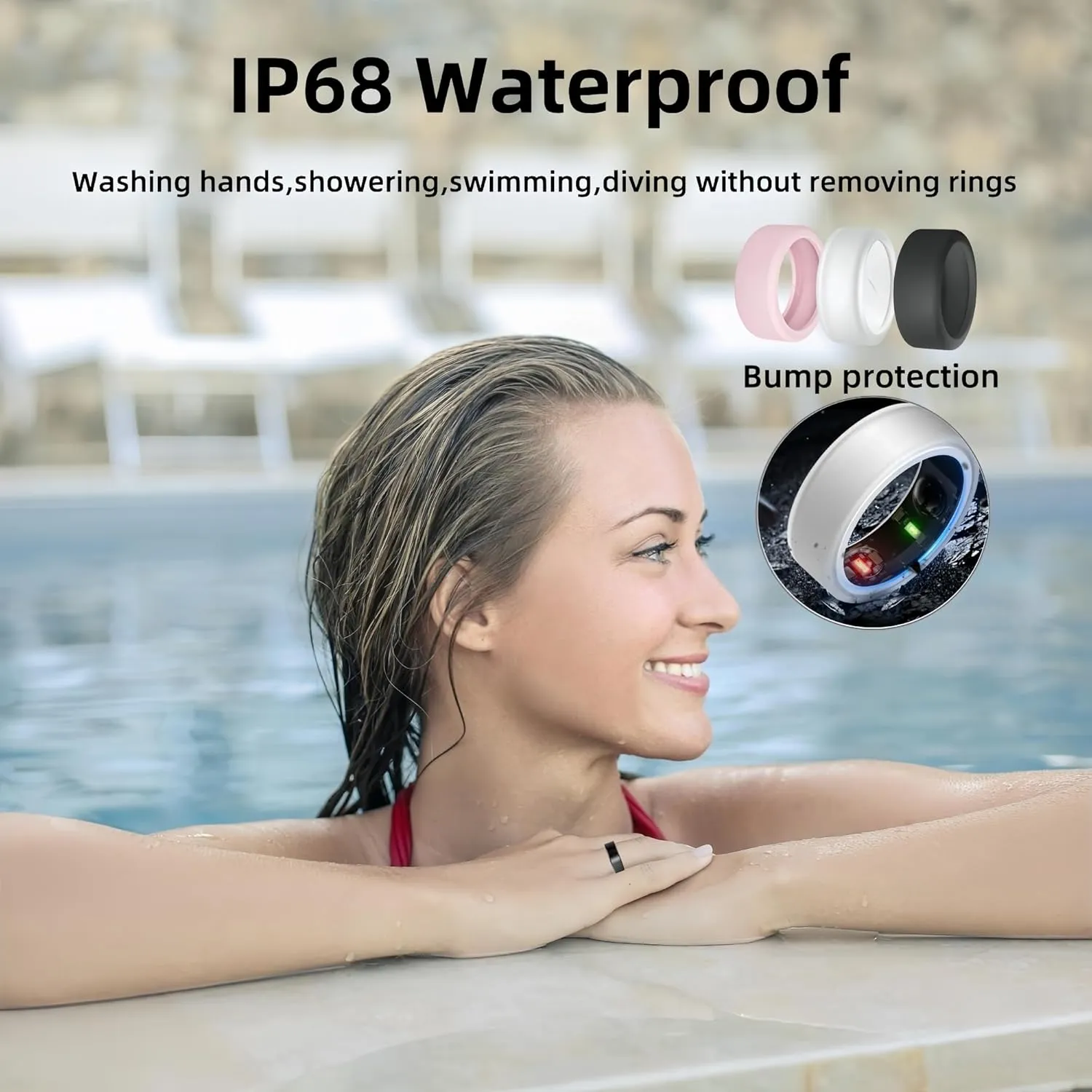 Smart Ring for Women Men, Health Tracker Rings, IP68 Waterproof Fitness Ring, 7-Day Battery Sleep Ring with Charging Case and Ring Protector, Remote Photography, No App Fees (Black, 10#)