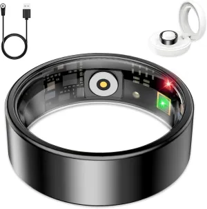 Smart Ring for Women Men, Sleep Tracker Ring, Waterproof Fitness Tracker Health Rings with Heart Rate Monitoring, Blood Oxygen, Stress Distance Calories Steps Tracking, No Subscription Fee(Black, #11)