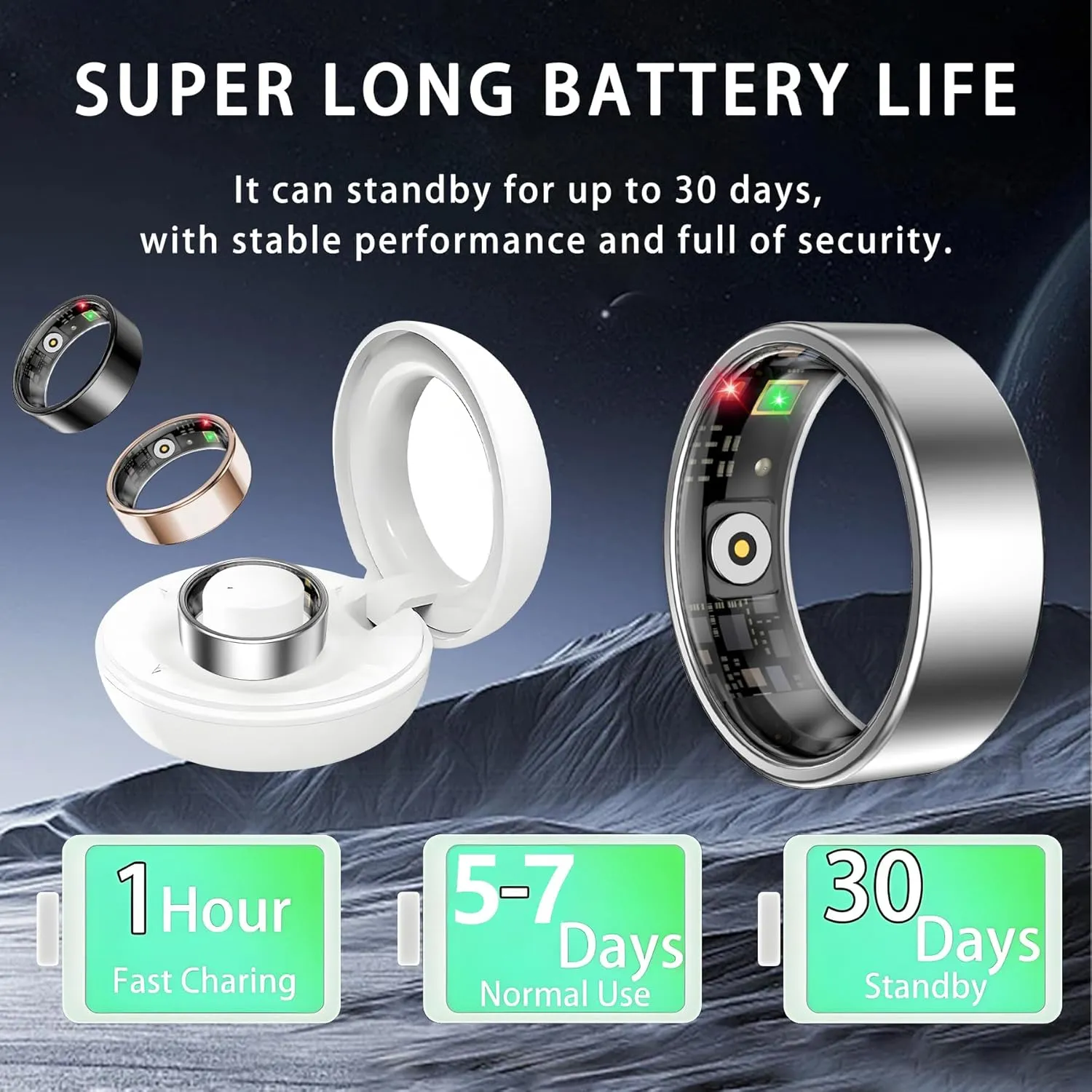 Smart Ring for Women Men, Sleep Tracker Ring, Waterproof Fitness Tracker Health Rings with Heart Rate Monitoring, Blood Oxygen, Stress Distance Calories Steps Tracking, No Subscription Fee(Silver, #8)