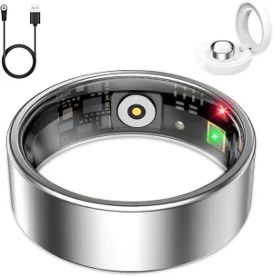 Smart Ring for Women Men, Sleep Tracker Ring, Waterproof Fitness Tracker Health Rings with Heart Rate Monitoring, Blood Oxygen, Stress Distance Calories Steps Tracking, No Subscription Fee(Silver, #8)