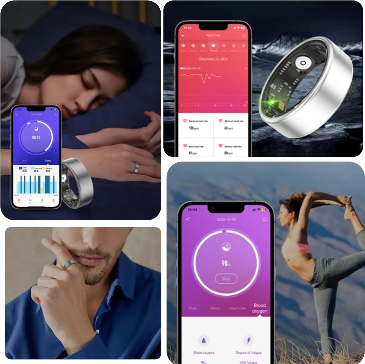 Smart Ring Health Fitness Tracker, Size First with Sizing Kit, Activity & Sleep Tracker/Stress/Heart Rate Monitor, Waterproof Smart Ring for Men/Women, No App Subscription (Golden, 10)