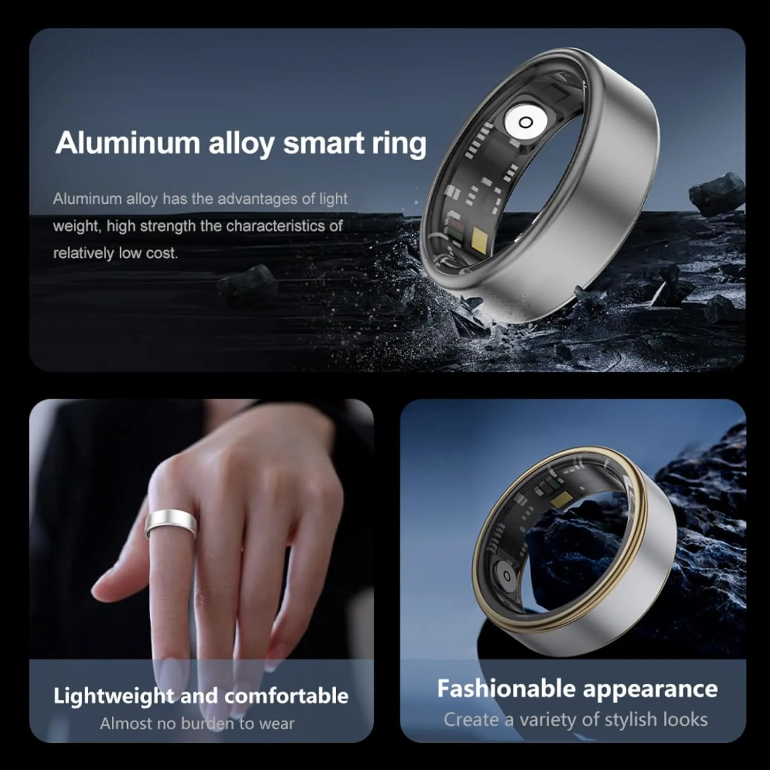 Smart Ring Health Fitness Tracker, Size First with Sizing Kit, Activity & Sleep Tracker/Stress/Heart Rate Monitor, Waterproof Smart Ring for Men/Women, No App Subscription (Golden, 10)