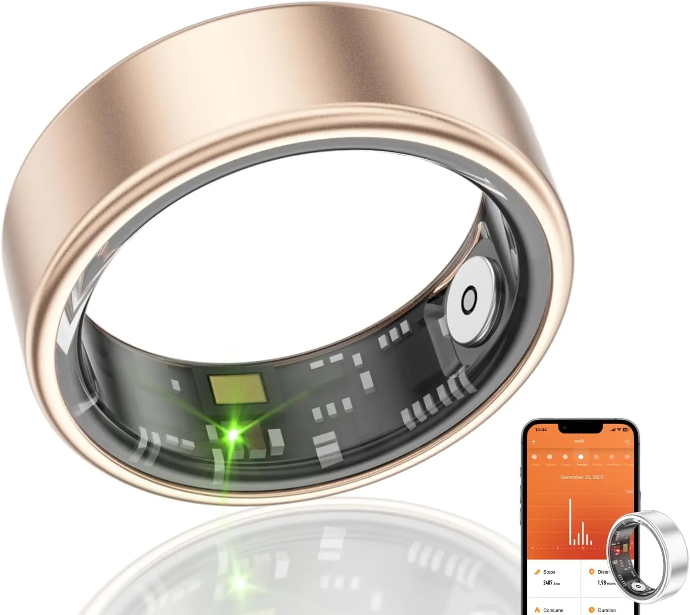 Smart Ring Health Fitness Tracker, Size First with Sizing Kit, Activity & Sleep Tracker/Stress/Heart Rate Monitor, Waterproof Smart Ring for Men/Women, No App Subscription (Golden, 10)