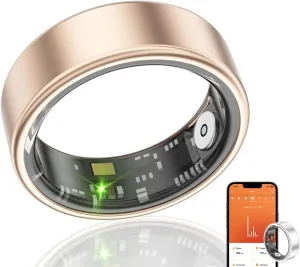 Smart Ring Health Fitness Tracker, Size First with Sizing Kit, Activity & Sleep Tracker/Stress/Heart Rate Monitor, Waterproof Smart Ring for Men/Women, No App Subscription (Golden, 10)