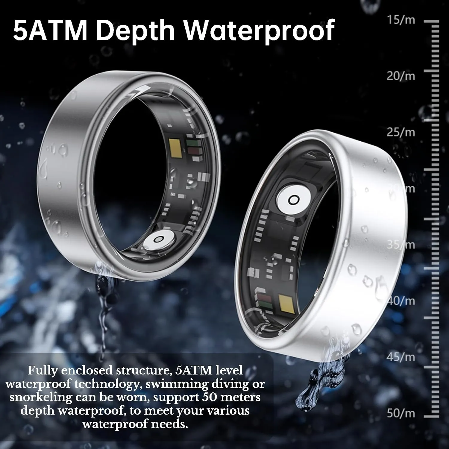 Smart Ring Health Fitness Tracker, Size First with Sizing Kit, Activity & Sleep Tracker/Stress/Heart Rate Monitor, Waterproof Smart Ring for Men/Women, No App Subscription (Golden, 10)