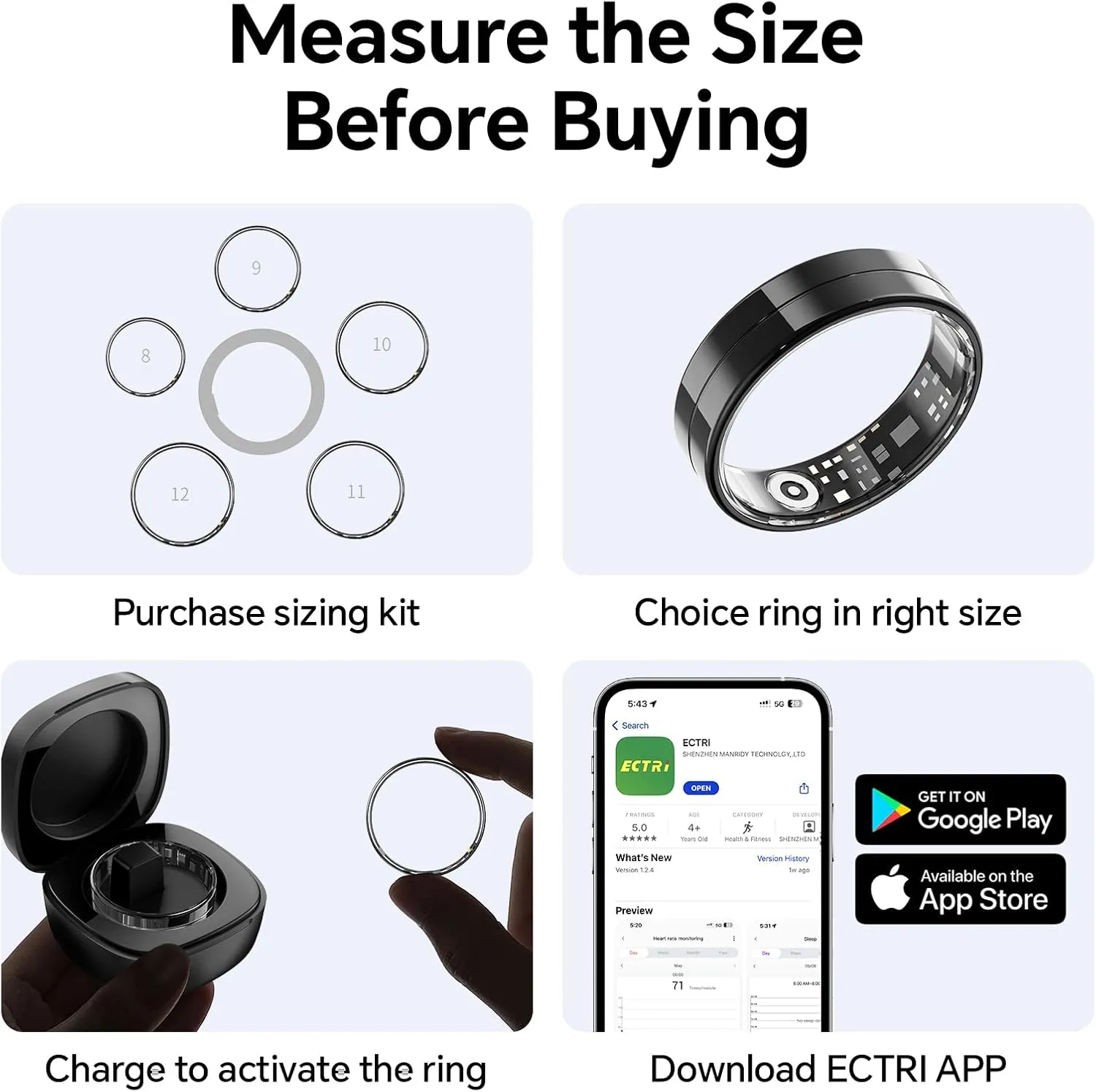 Smart Ring Health Tracker, 24/7 Automatically Tracks Heart Rate, Blood Oxygen, Sleep, Body Temperature, etc. Rings for Men and Women, No Subscription Fee, Android & iOS