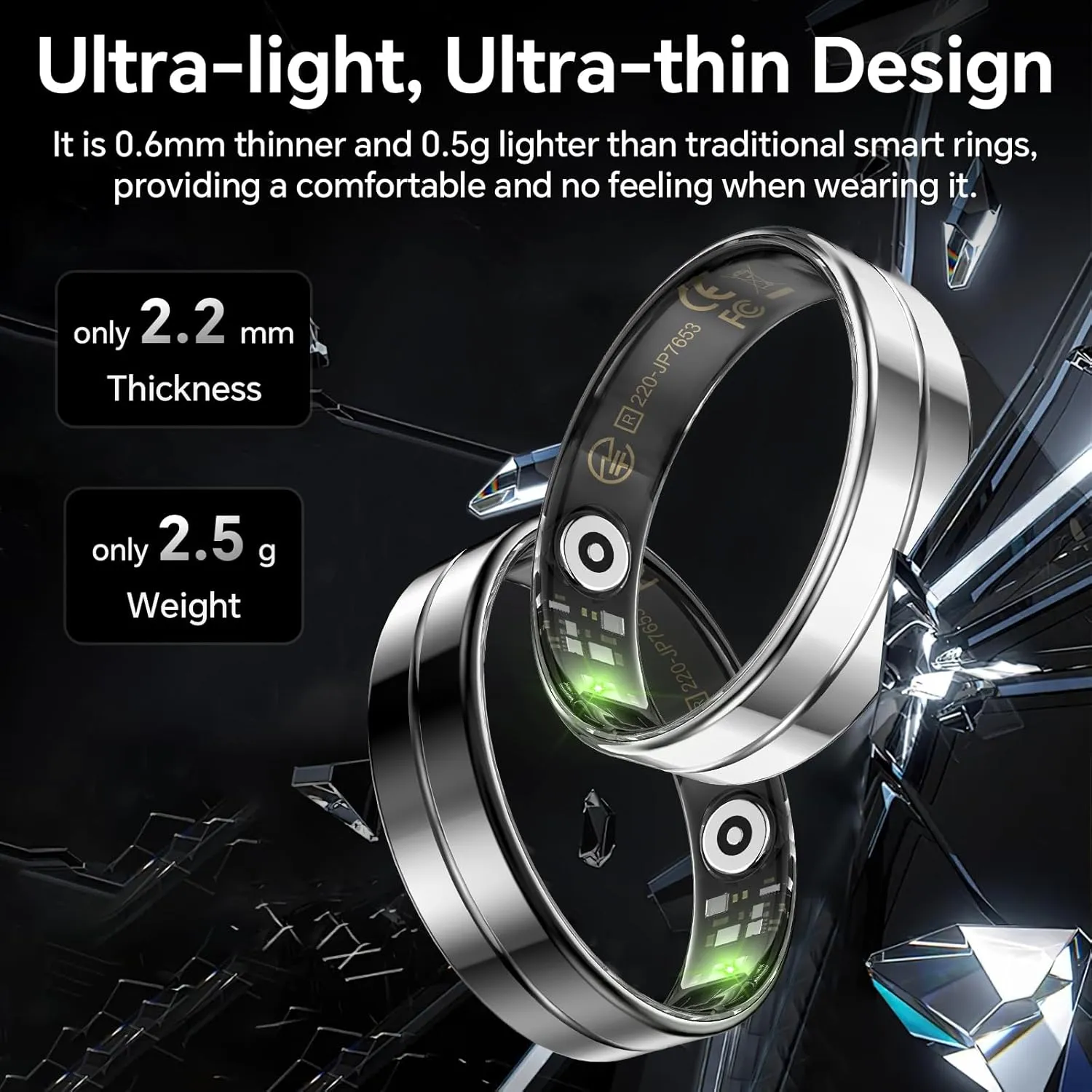 Smart Ring Health Tracker, 24/7 Automatically Tracks Heart Rate, Blood Oxygen, Sleep, Body Temperature, etc. Rings for Men and Women, No Subscription Fee, Android & iOS